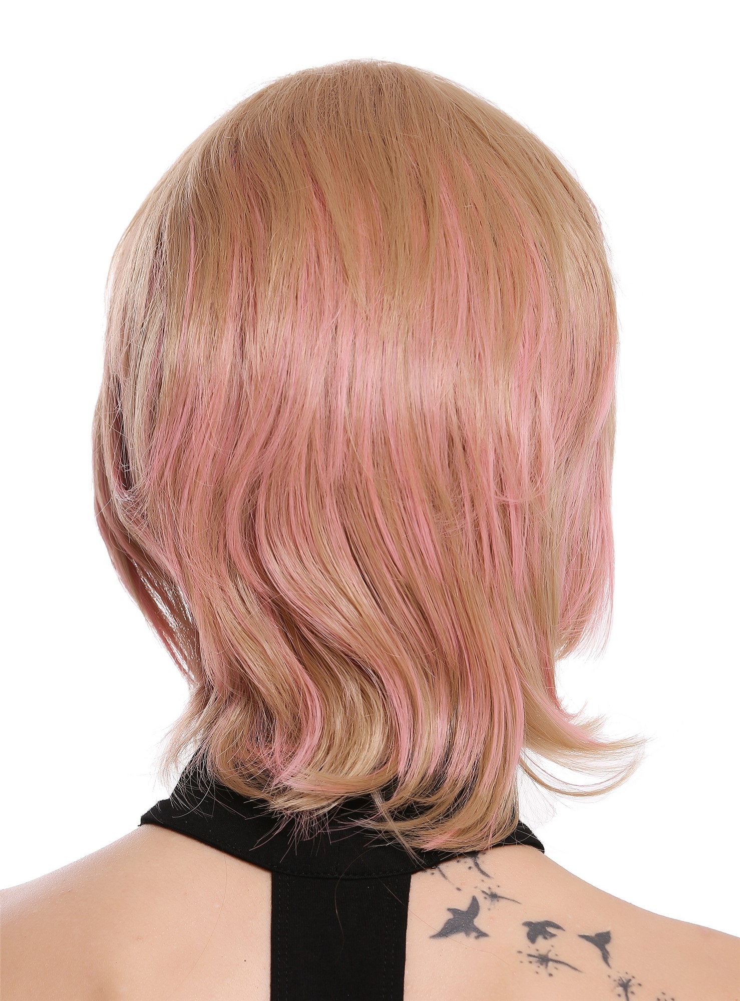 hochwertige Qualitätsperücken, Perücke Kurz Gewellt Dunkelblond Rosa Mix SA099-18-T2312, Ansicht 4, WIG ME UP: Ihr Perücken Online Shop glatte Tressen-Perücke Blond-Rosa-Mix kurze Haare für Damen