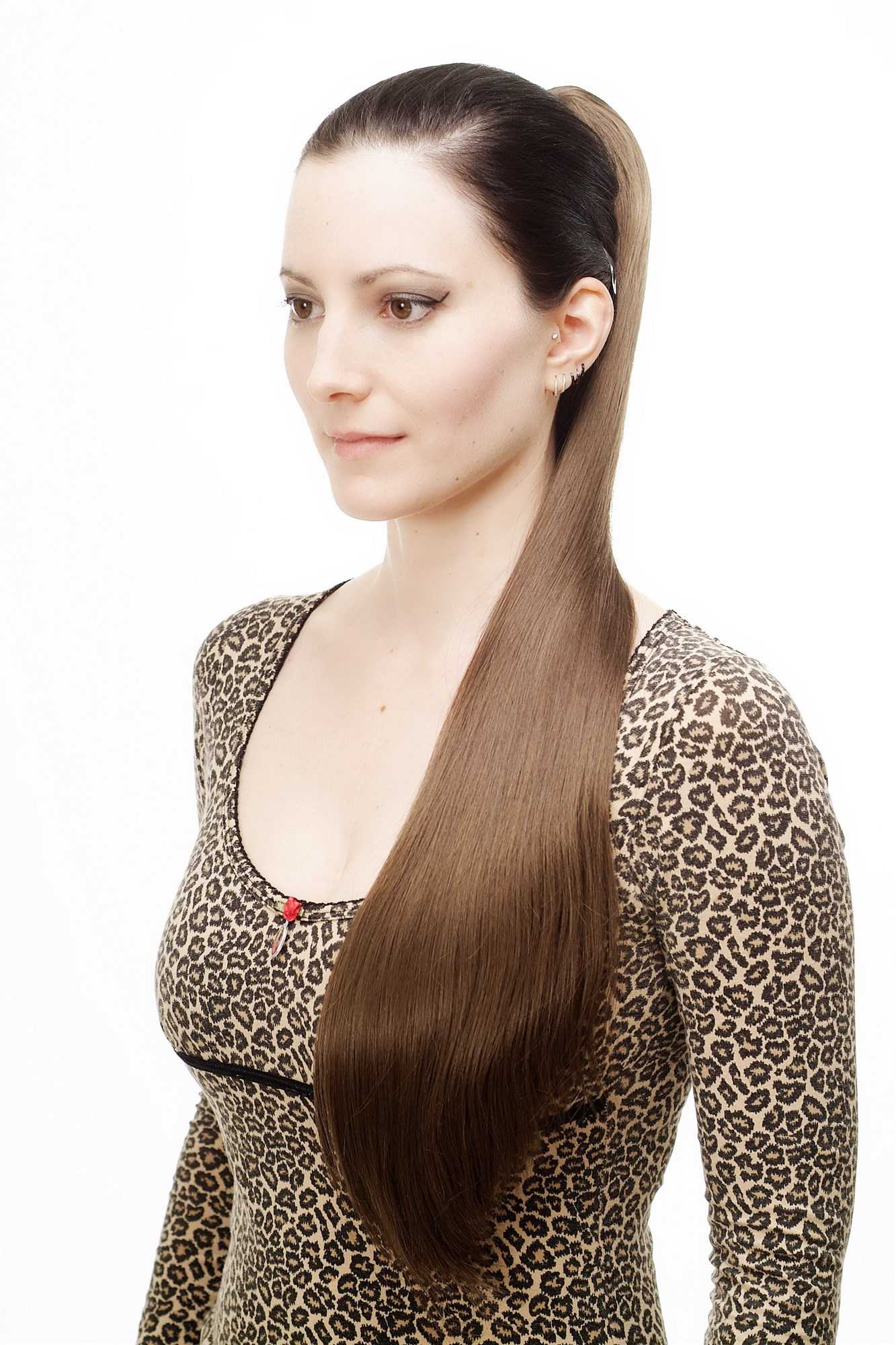 hochwertiges Haarteil Zopf mit Butterfly-Clip sehr lang glatt Mittel-Goldbraun T113-10, Ansicht 3, WIG ME UP: Ihr Perücken Online Shop glattes Zopf-Haarteil Braun 70 cm lang