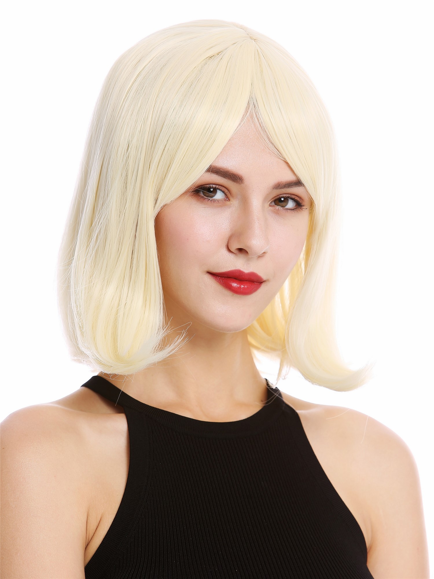 hochwertige Qualitätsperücken, Perücke kurz Longbob Scheitel Lichtblond YZF-4357-613, Vorderansicht, WIG ME UP: Ihr Perücken Online Shop glatte Tressen-Perücke mit Kopfhaut-Imitat Platinblond schulterlange Haare für Damen