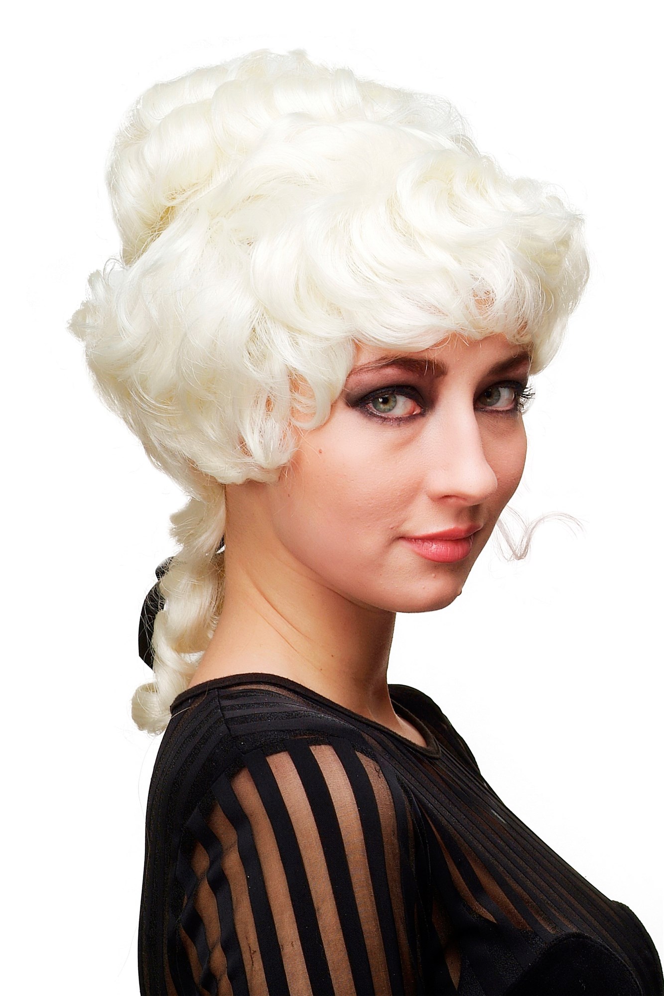 hochwertige Qualitätsperücken, Perücke Turmfrisur Barock Weißblond Hellblond L.COLONIAL.Lady-1001, Ansicht 2, WIG ME UP: Ihr Perücken Online Shop lockige Tressen-Perücke Hellblond schulterlange Haare für Damen