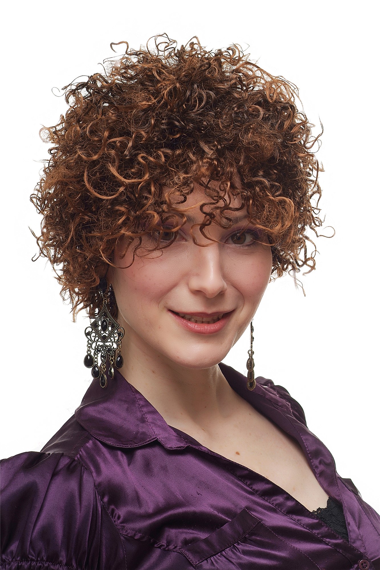 hochwertige Qualitätsperücken, Braune Damen Perücke mit krassen Locken Medusa Kraushaar Look 138L2-2T30, Vorderansicht, WIG ME UP: Ihr Perücken Online Shop lockige Tressen-Perücke Braun kurze Haare für Damen