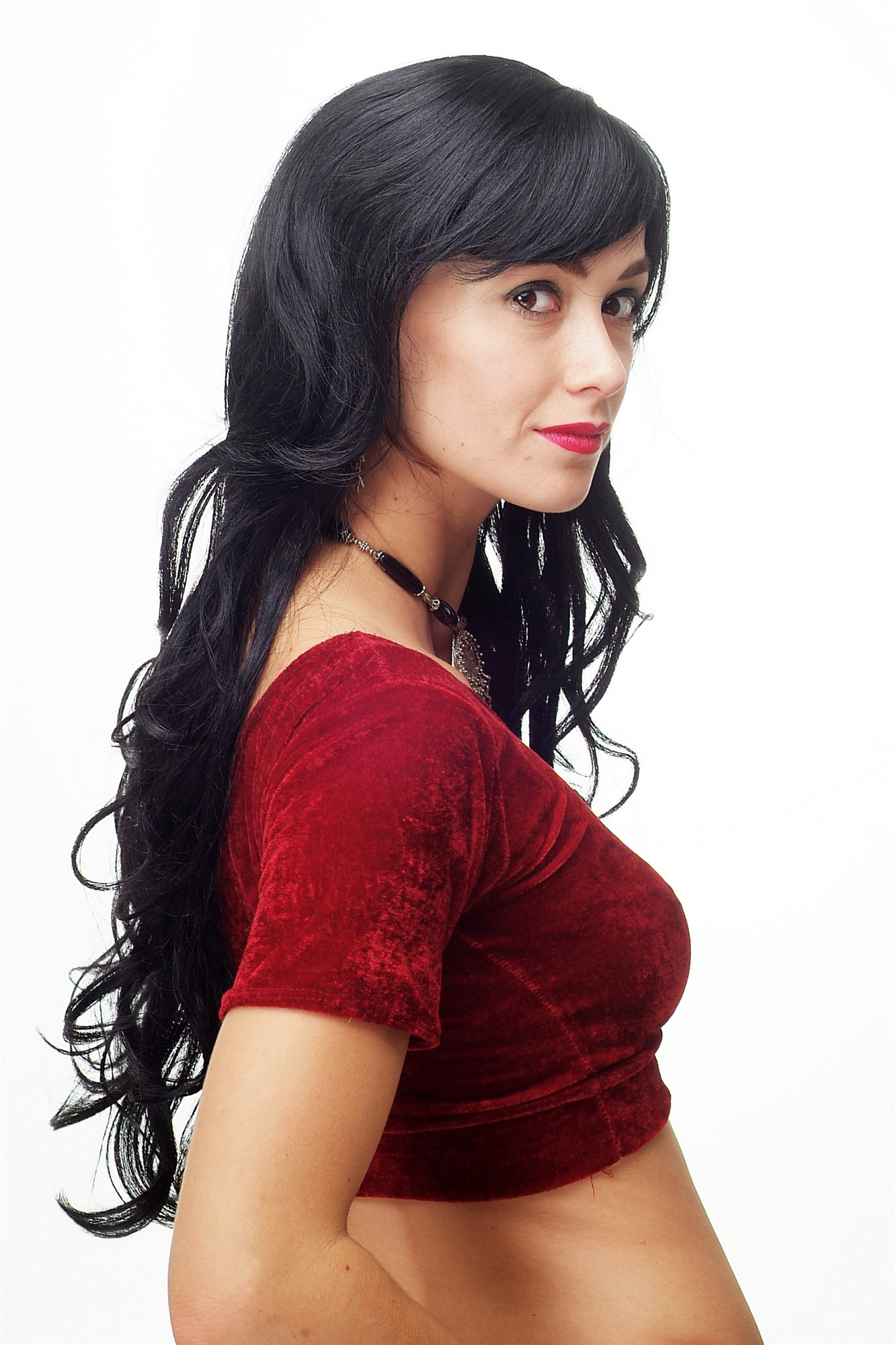 hochwertige Qualitätsperücken, Perücke lang wallendes Haar wellig leicht lockig schwarz 9204S-1, Ansicht 3, WIG ME UP: Ihr Perücken Online Shop lockige Tressen-Perücke mit Kopfhaut-Imitat Schwarz lange Haare für Damen