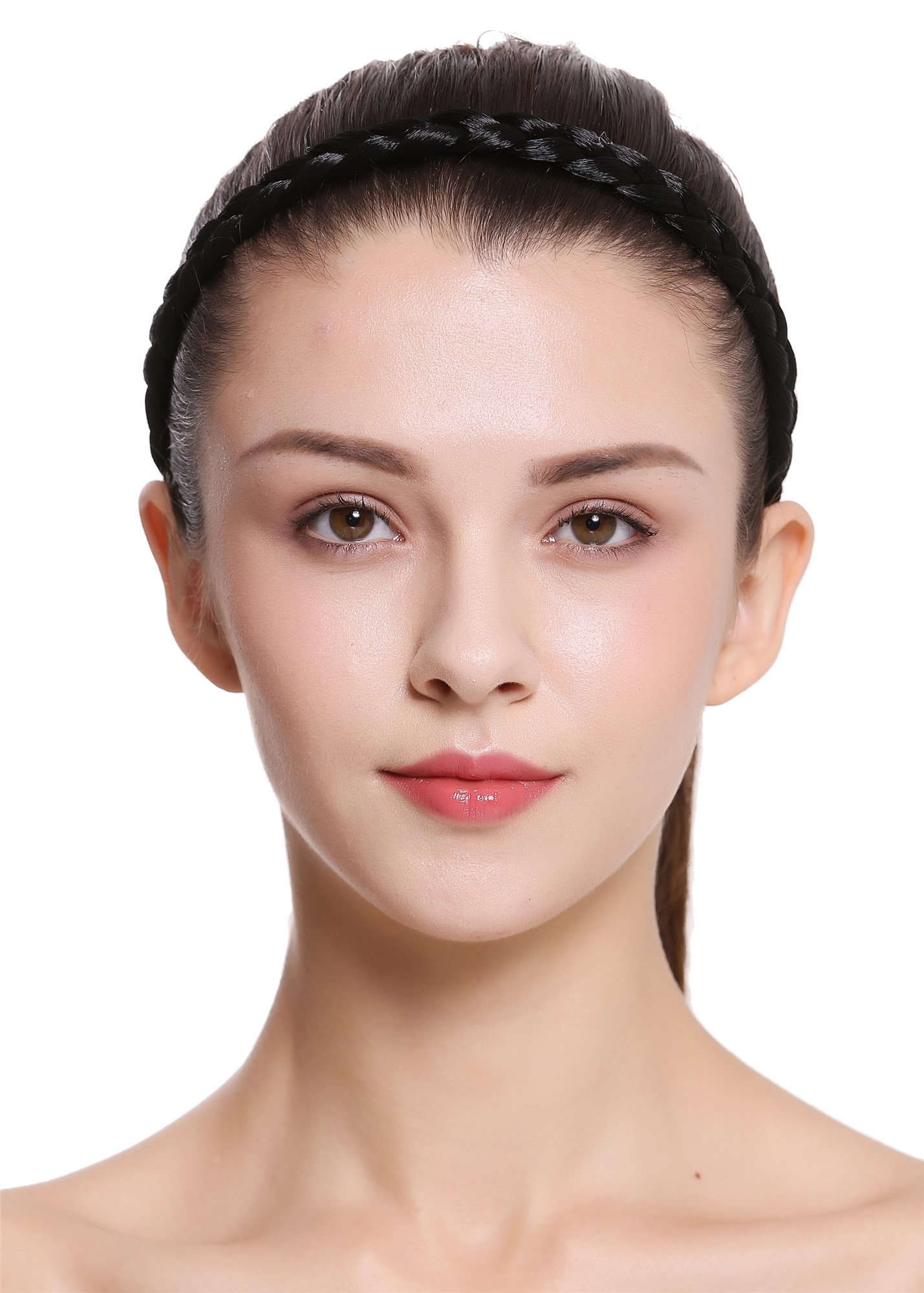 Schmales Haarband geflochten Breite: 1 cm Tiefschwarz CXT-008-001, Ansicht 2, WIG ME UP: Ihr Perücken Online Shop Haarreifen geflochten Schwarz 42 cm