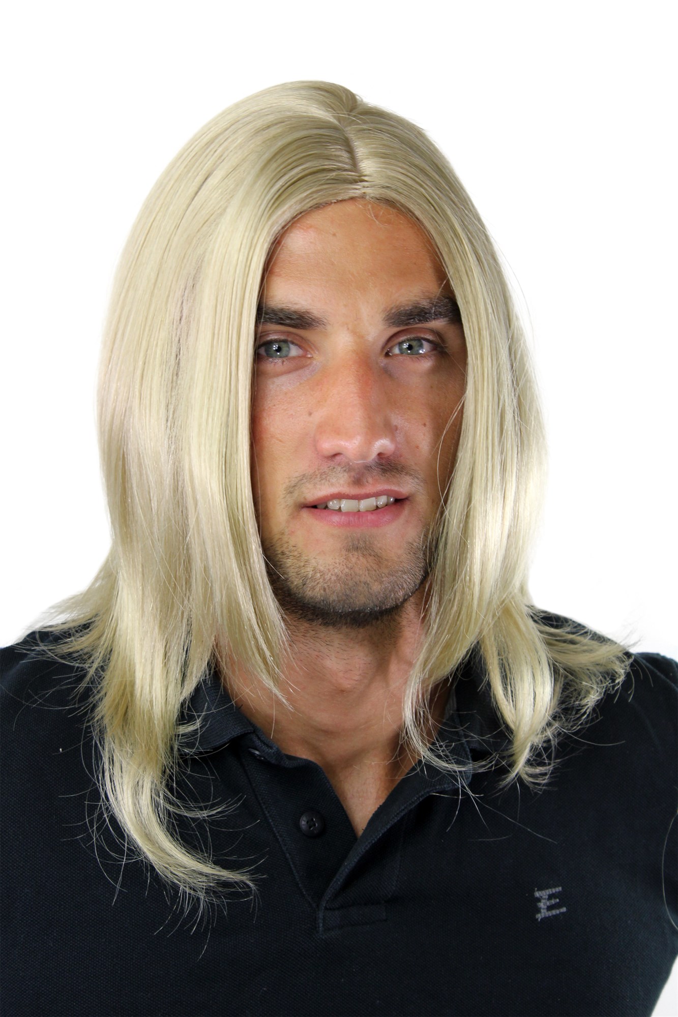Men's WIG (for Men or Unisex) HIGH  synthetic BLOND longer hair long parting INDIE youthful, front view, WIG ME UP: Your Perücken Online Shop Quality Wigs, Men, Blonde, straight, shoulder-length