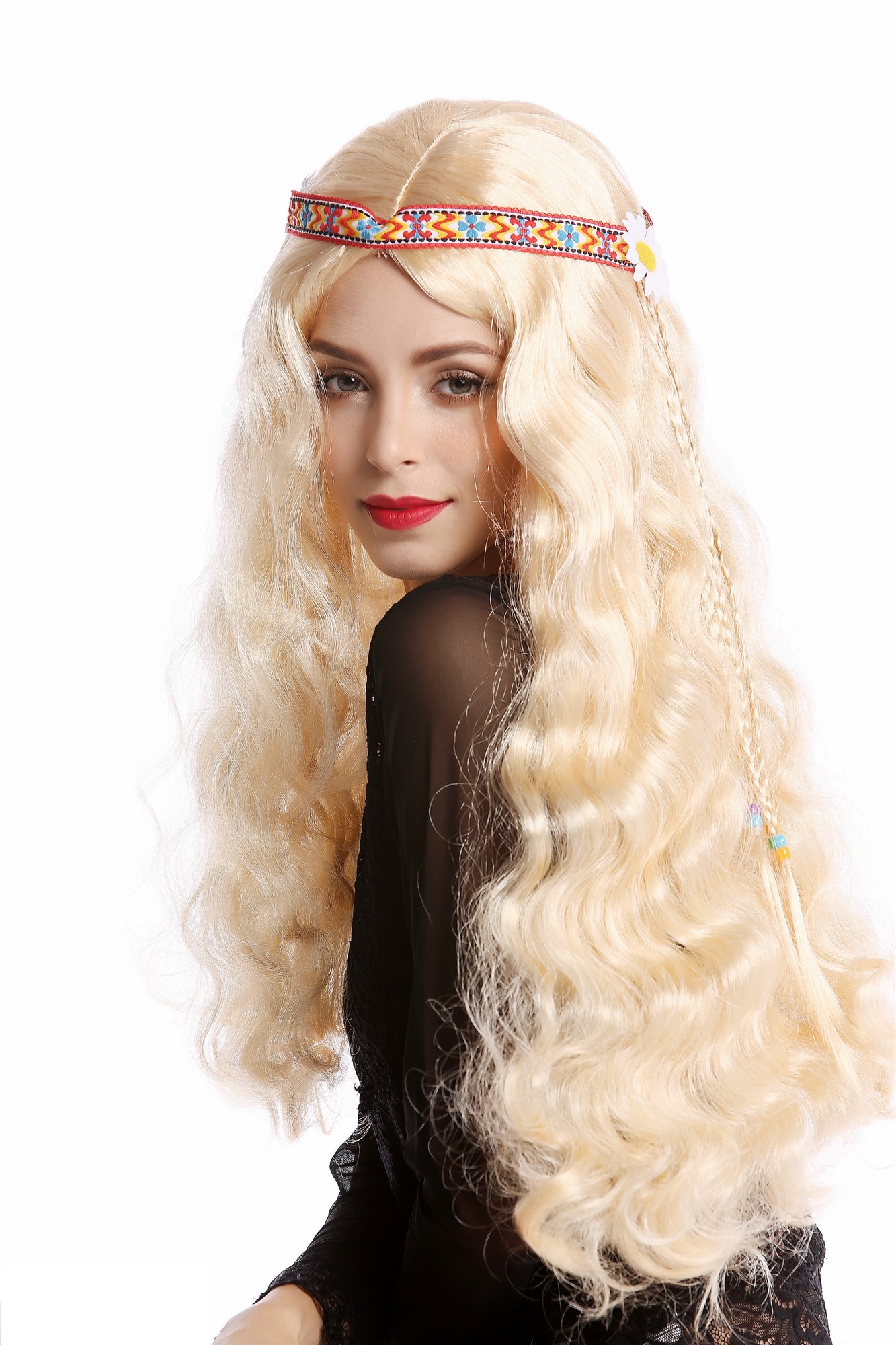 günstige Party Perücke, Perücke Stirnband Hippie lang blond 91298-ZA02, Ansicht 3, WIG ME UP: Ihr Perücken Online Shop wellige Party Perücke Blond lange Haare Unisex