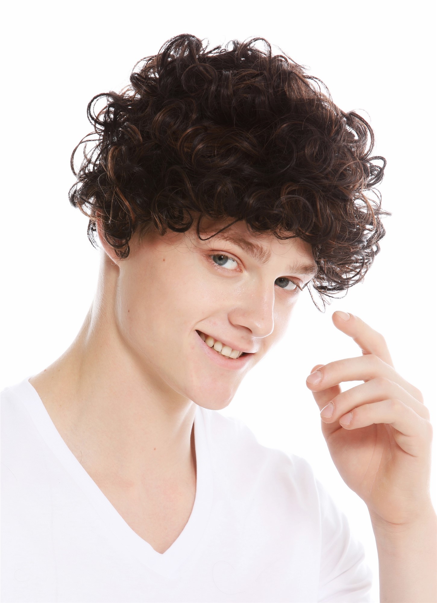 Wig short women men unisex curls curly chestnut brown mix TYL-455, view 2, WIG ME UP: Your Perücken Online Shop Quality Wigs, Unisex, brown mix, curled, short
