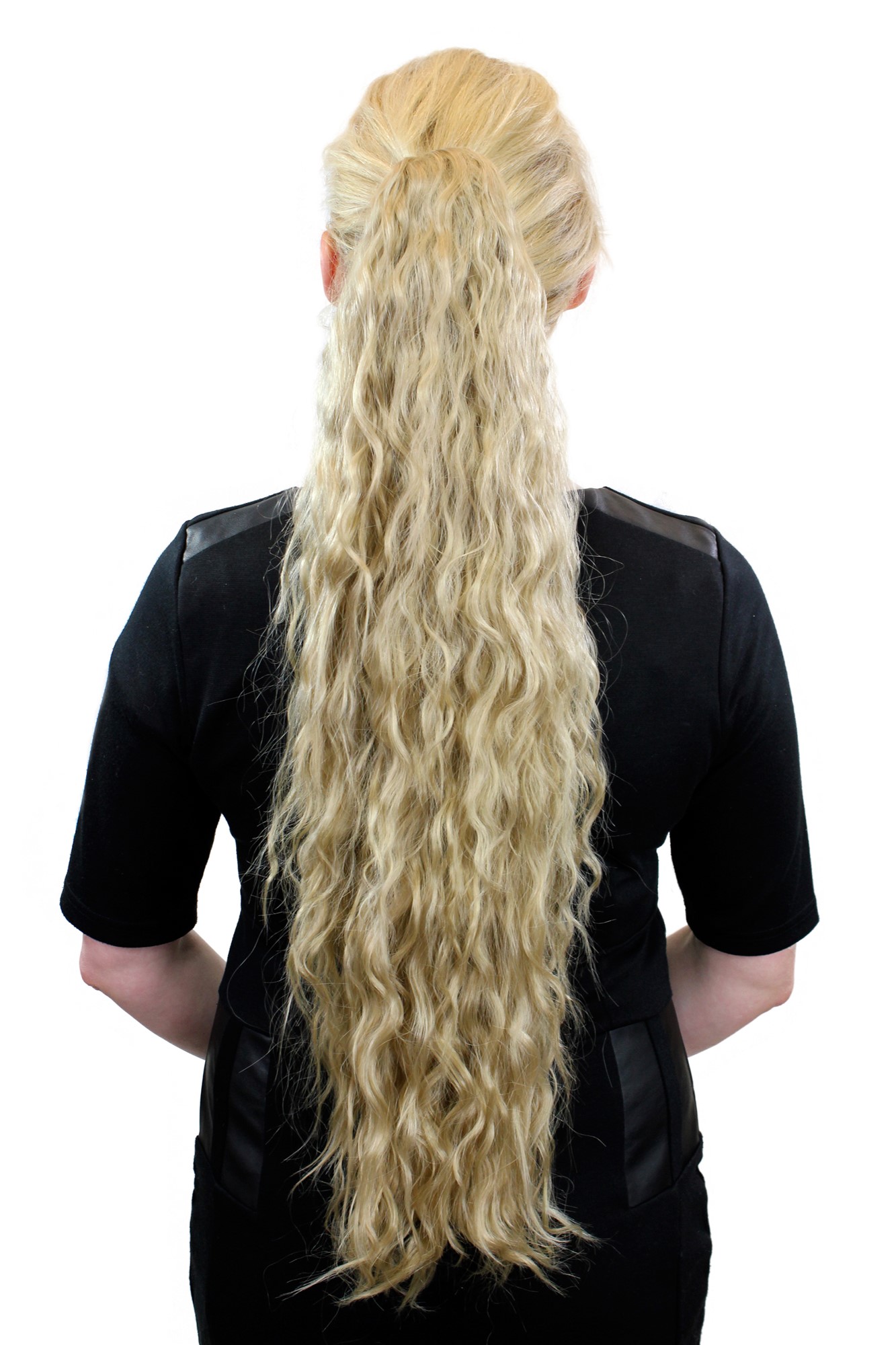 MOTHER OF PONYTAILS Hairpiece PONYTAIL extension EXTREMELY long MASSIVE volume kinked curls BLOND, front view, WIG ME UP: Your Perücken Online Shop Ponytails, light ash blonde, curled, very long