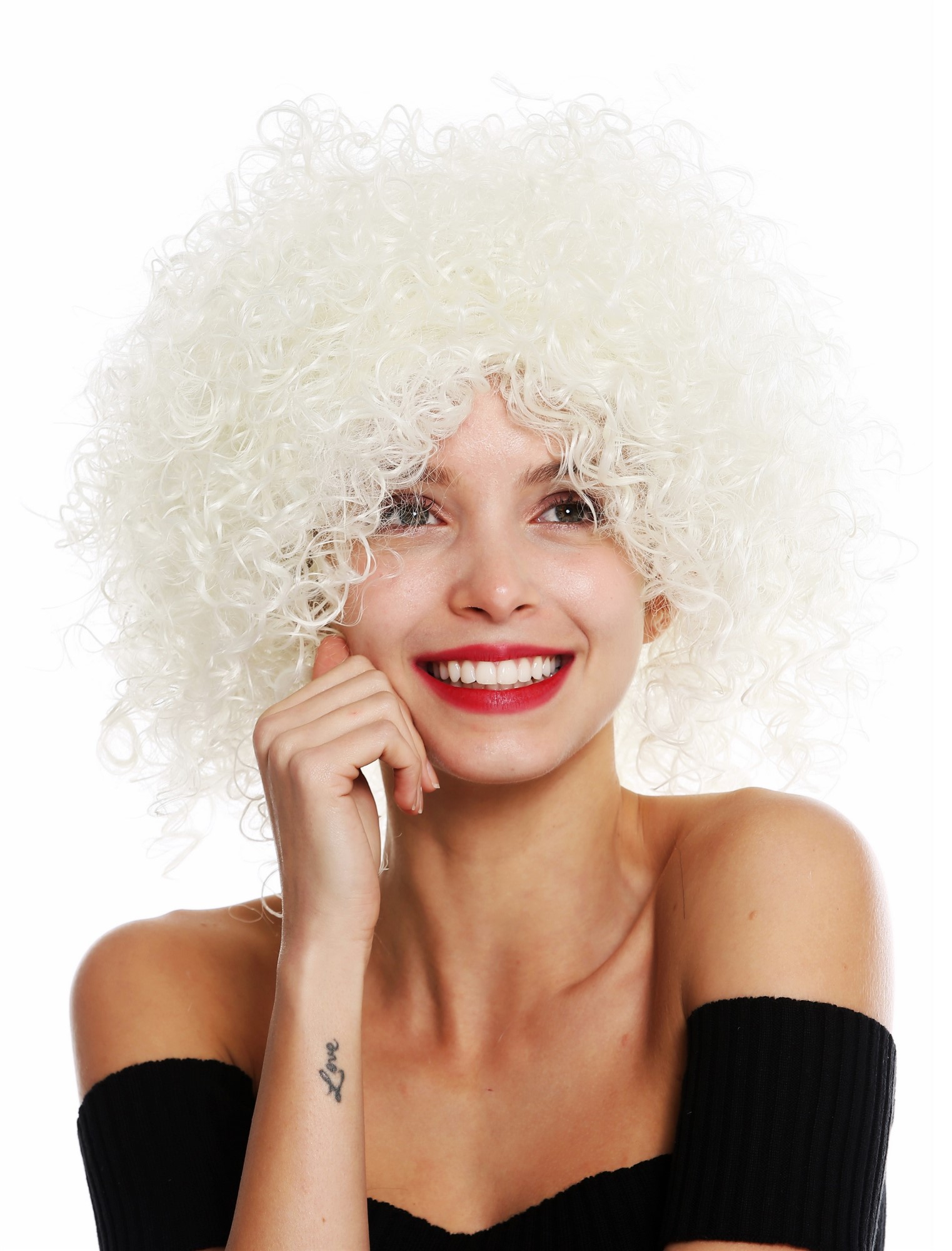 hochwertige Qualitätsperücken, Perücke kurz voluminös gelockt weiß VK-11-1001, Ansicht 2, WIG ME UP: Ihr Perücken Online Shop lockige Tressen-Perücke Blütenweiß kurze Haare für Damen