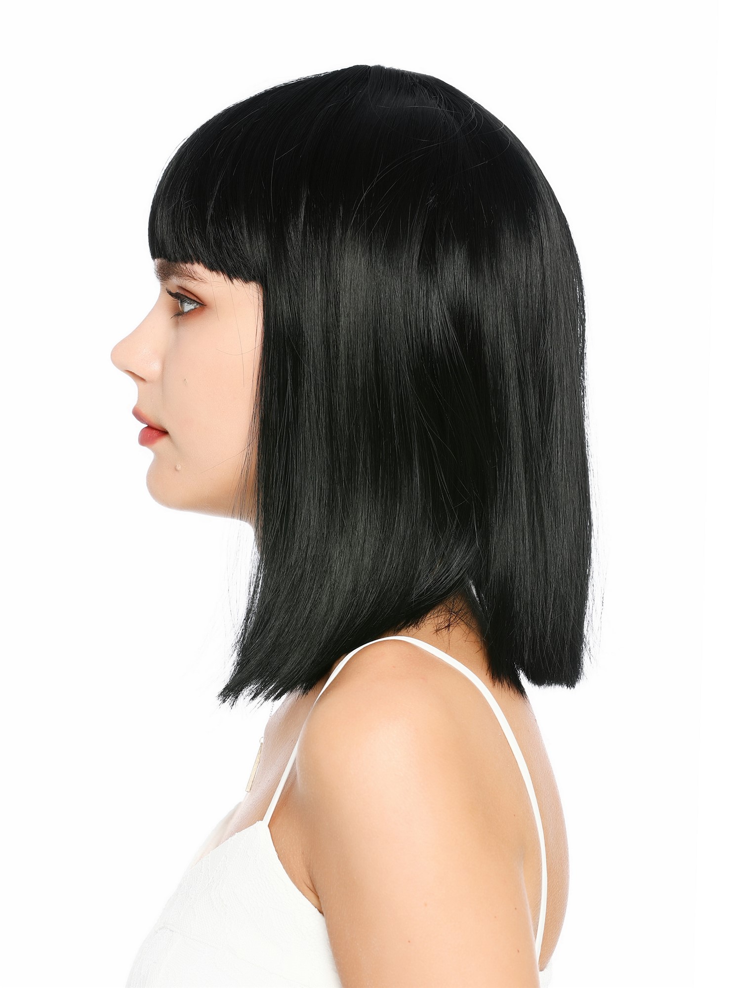 glatte Party-Perücke Tiefschwarz 35 cm lange Perücke für Damen