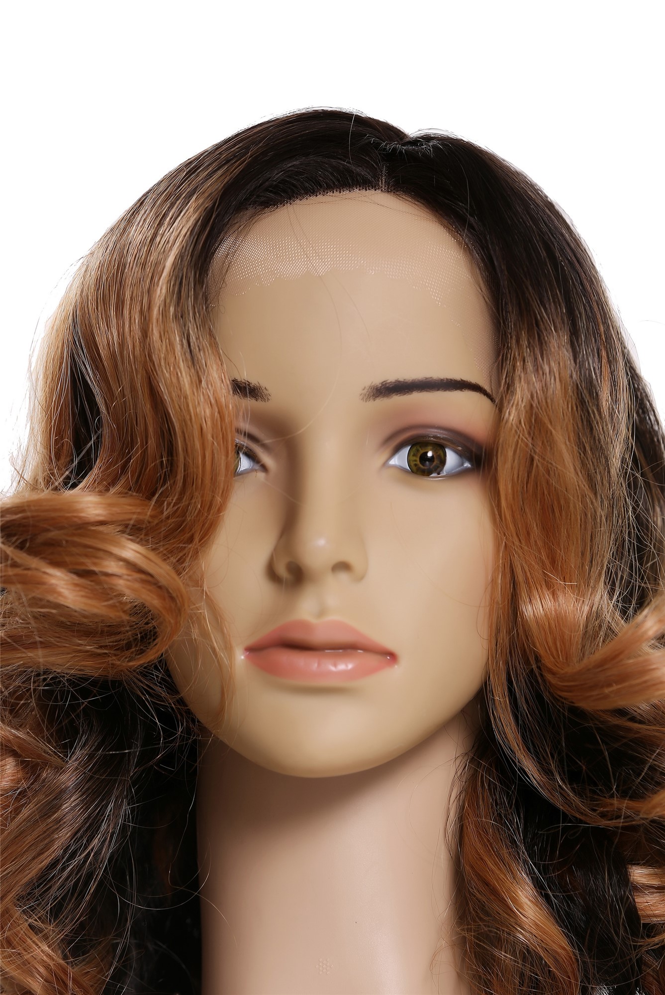 hochwertige Qualitätsperücken, Perücke Lace-Front Mono Locken Ombre Schwarz Kupfer DW-2163-LF-B-27CYS2, Ansicht 6, WIG ME UP: Ihr Perücken Online Shop lockige Tressen-Perücke mit Kopfhaut-Imitat mit Kopfhaut-Imitat und Front-Lace Erdbeerblond-Schwarzbraun-Mix lange Haare für Damen