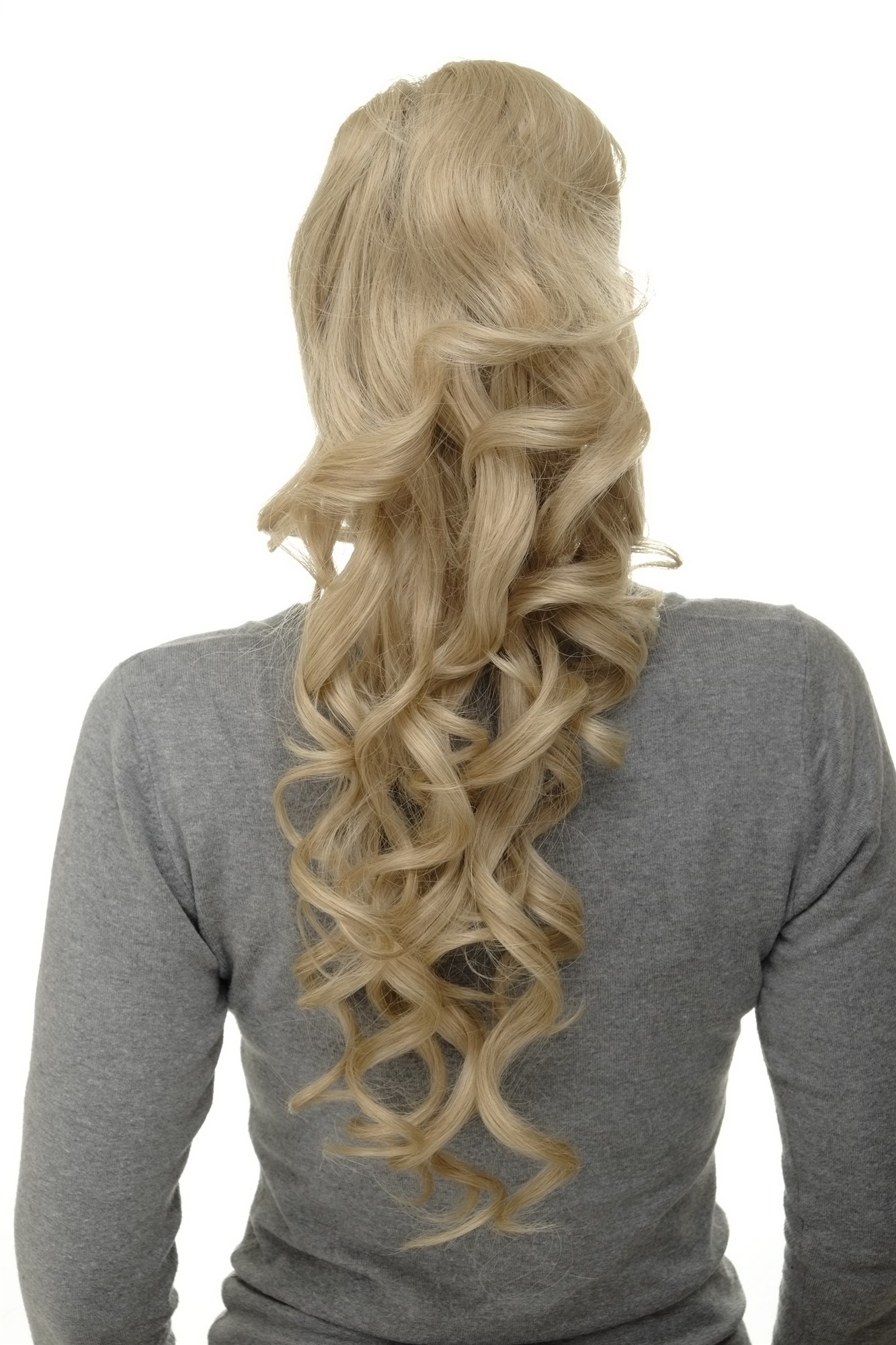 Ponytail clamp combs draw string curled voluminous very long ash blonde WK08, front view, WIG ME UP: Your Perücken Online Shop Ponytails, light ash blonde, curled, long