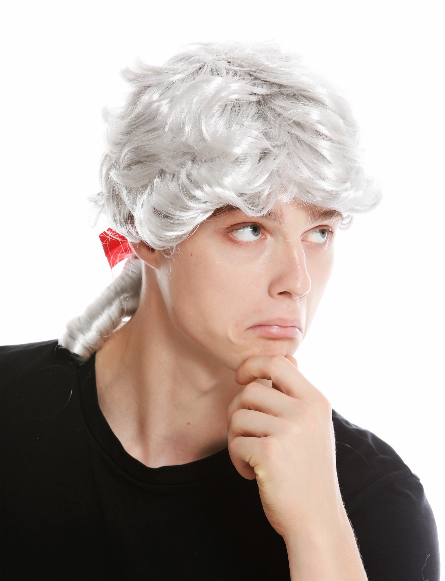 günstige Party Perücke, Perücke Barock Poet Adliger Grau Zopf 7057-PC309, Ansicht 2, WIG ME UP: Ihr Perücken Online Shop lockige Party Perücke Hellgrau schulterlange Haare für Herren