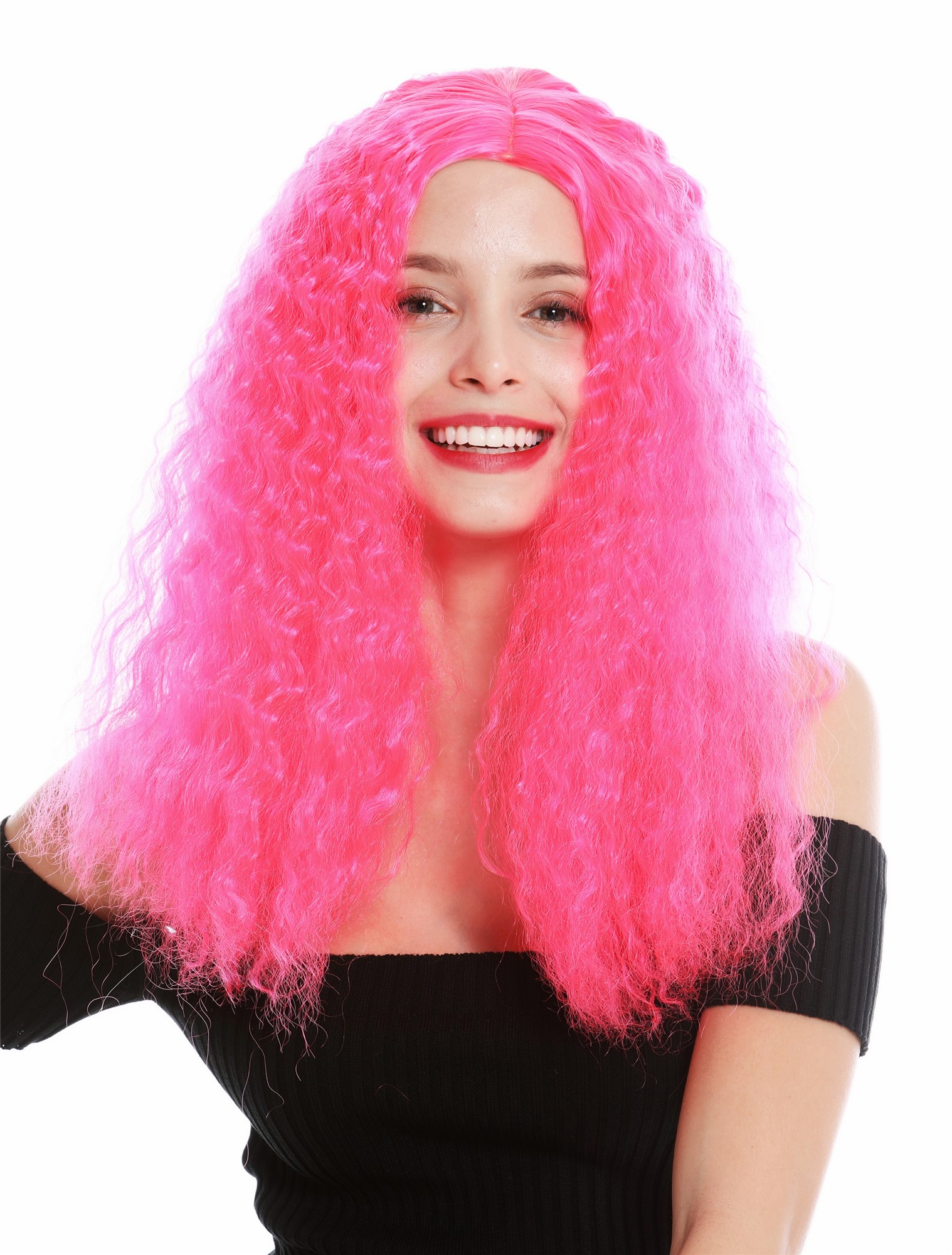 hochwertige Qualitätsperücken, Perücke lang Kraus Locken Volumen Mittelscheitel Pink Rosa YZF-7304-TF2315, Vorderansicht, WIG ME UP: Ihr Perücken Online Shop lockige Tressen-Perücke mit Kopfhaut-Imitat Hellrosa lange Haare für Damen