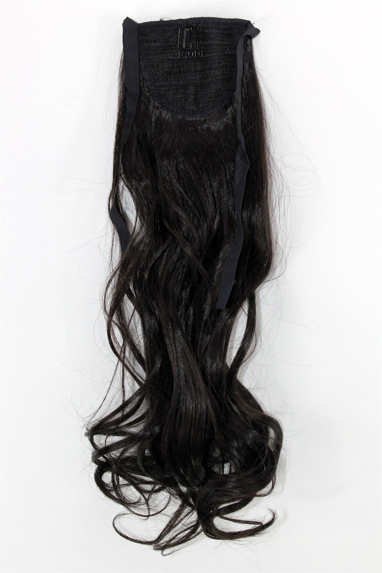 YZF-TC18-4 Hairpiece Pontail Pigtail extension slim light wavy comb and ribbon dark brown, view 2, WIG ME UP: Your Perücken Online Shop Ponytails, dark brown, wavy, shoulder-length
