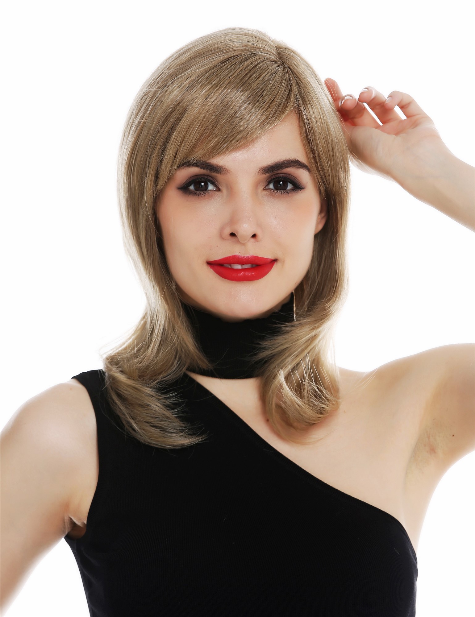Lady wig mono parting shoulder length sleek dark blonde highlights DW2283-HS-MT, front view, WIG ME UP: Your Perücken Online Shop Quality Wigs, Ladies, blond mix, straight, shoulder-length