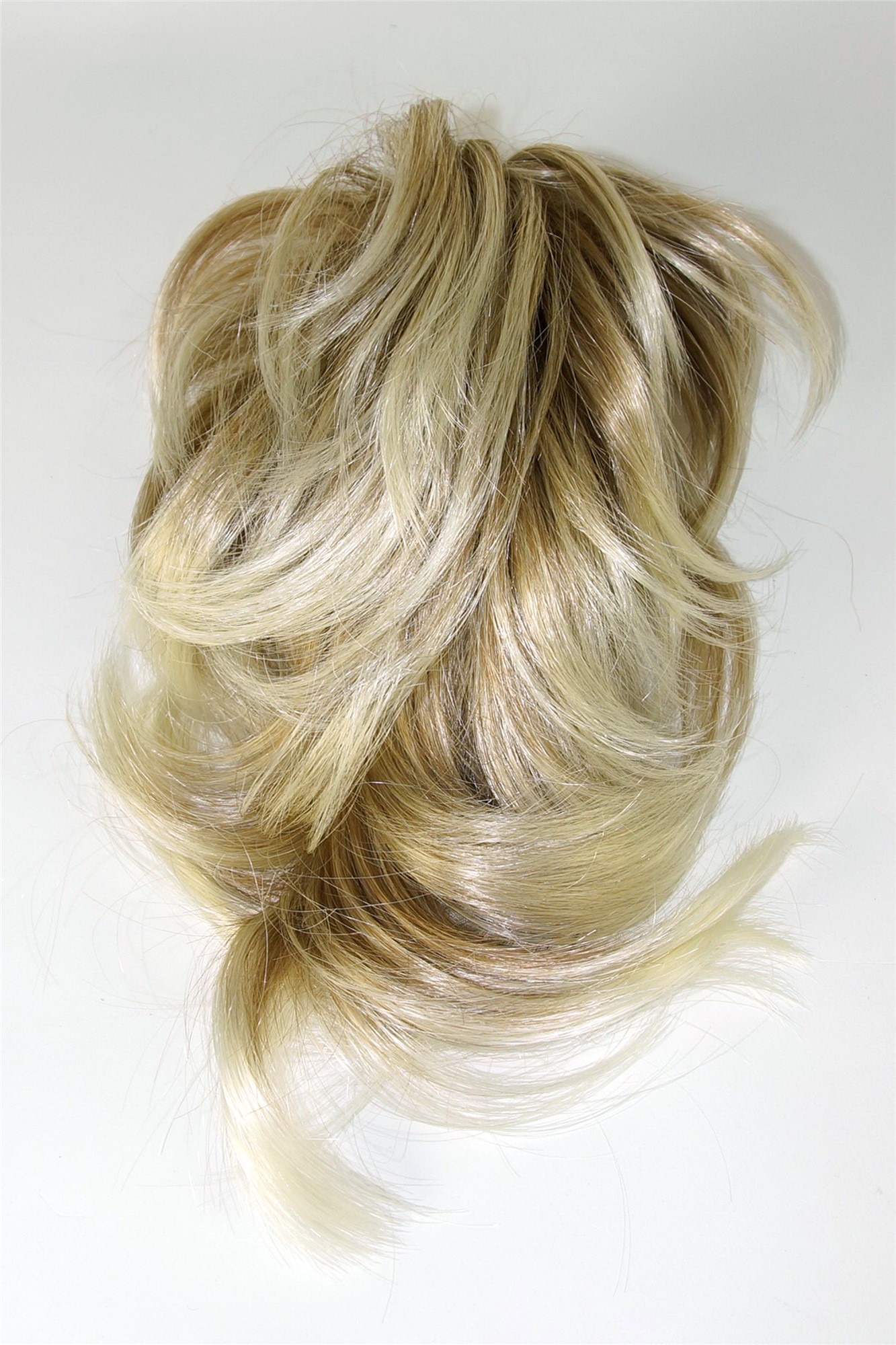 hochwertiger Pferdeschwanz Zopf kurz voluminös gewellt Goldblond Platin gesträhnt XF-6381-15T613, Ansicht 4, WIG ME UP: Ihr Perücken Online Shop welliges Zopf-Haarteil Blond-Mix 25 cm lang