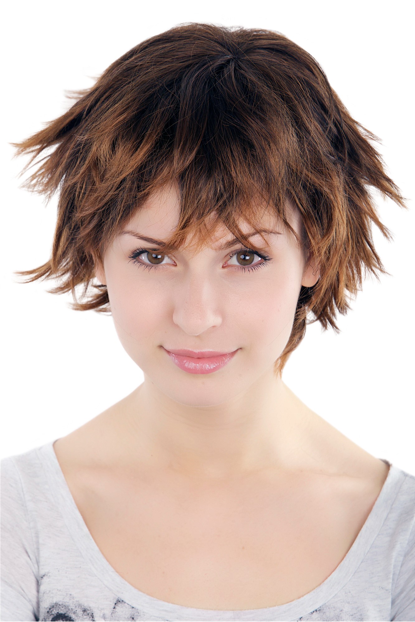 Lady wig short wild stormy look spiky tips layered chestnut brown mix 49033, front view, WIG ME UP: Your Perücken Online Shop Quality Wigs, Ladies, Brown, wavy, short