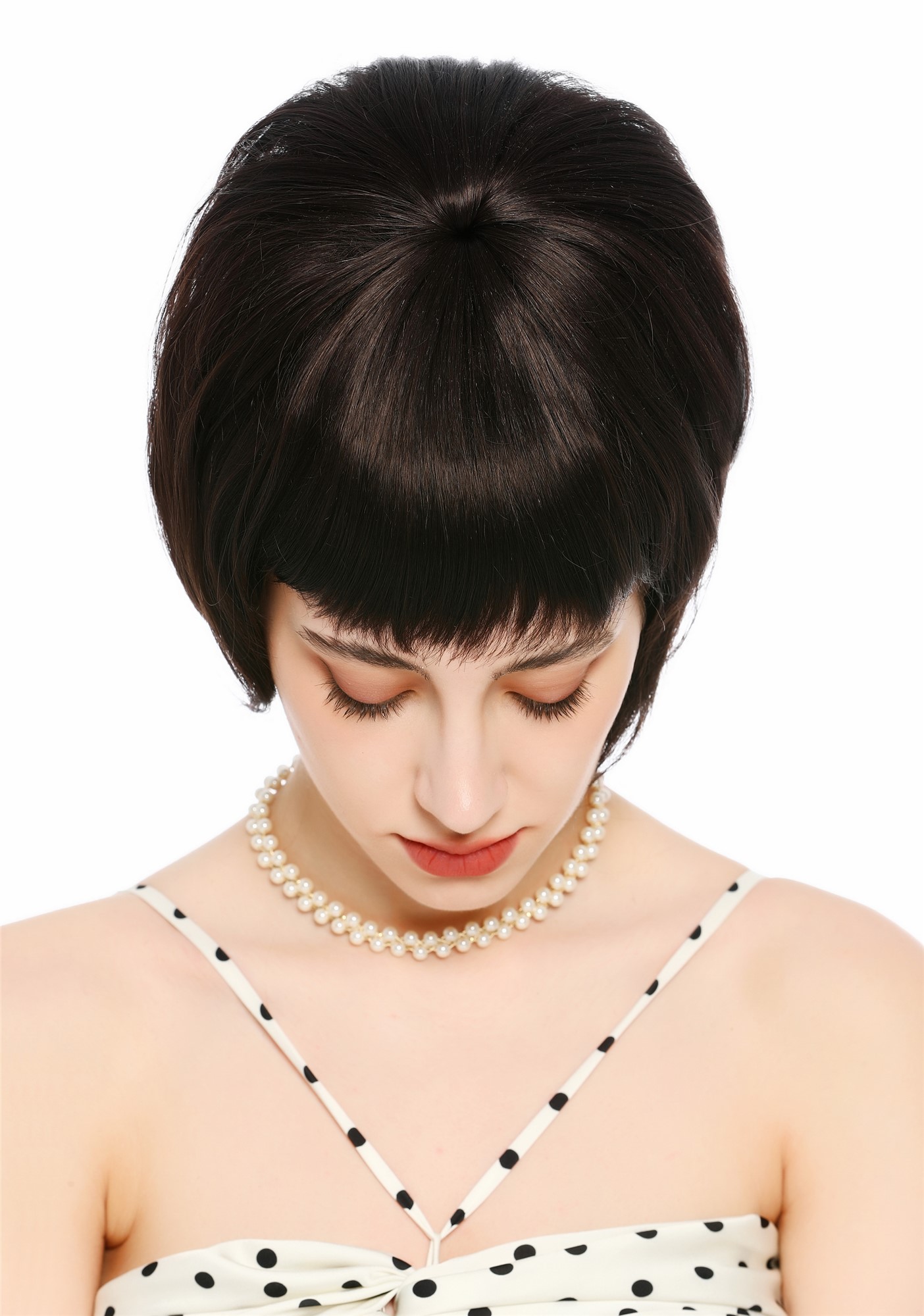 Perücke Damen Retro Vintage 50er 60er Beehive Turmfrisur hochtoupiert kurz Pony Braun VK-71-6
