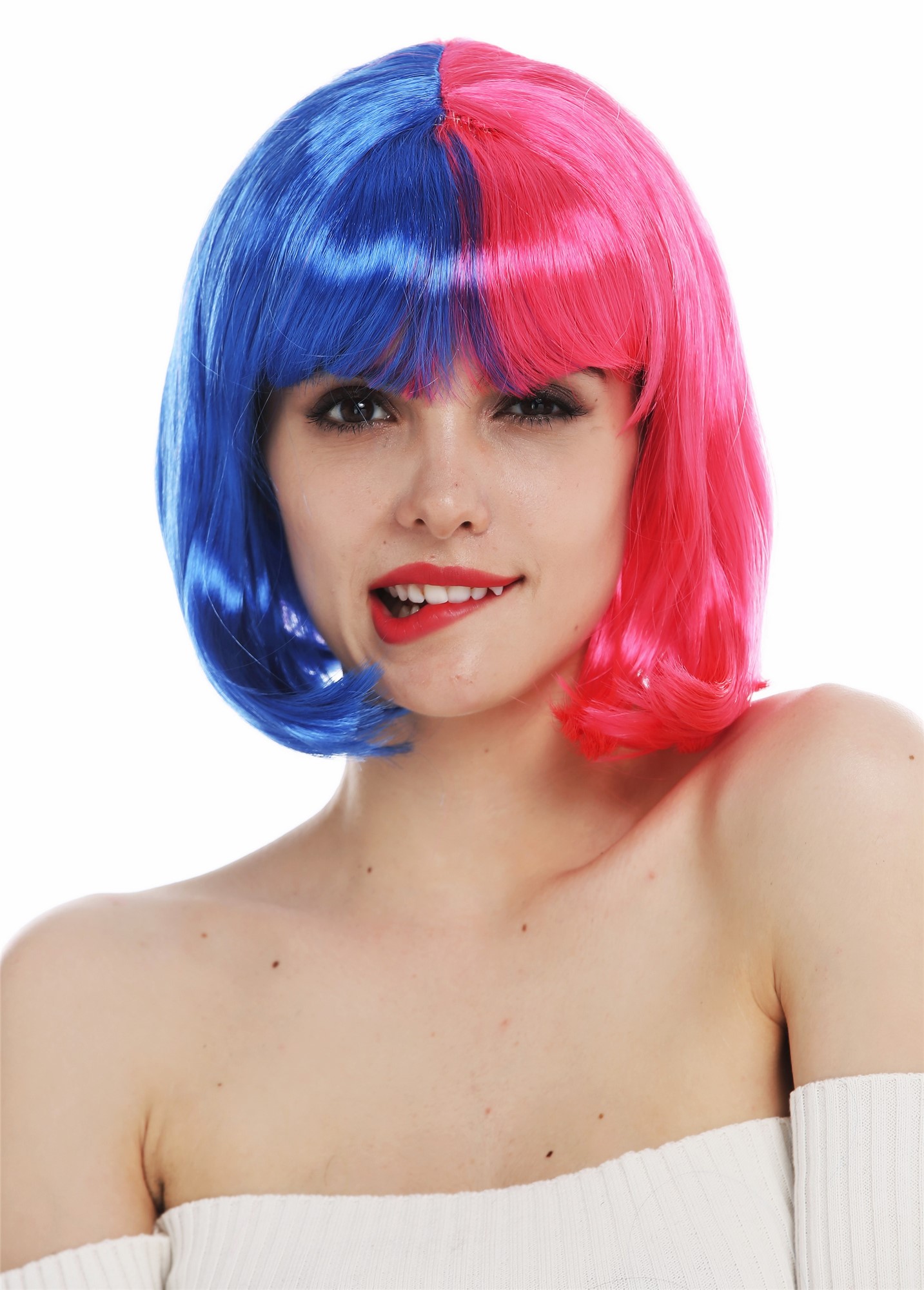 Lady wig carnival women bob short fringe blue pink half and half QS-224, front view, WIG ME UP: Your Perücken Online Shop Party Wig, Ladies, navy blue-pink mix, straight, short
