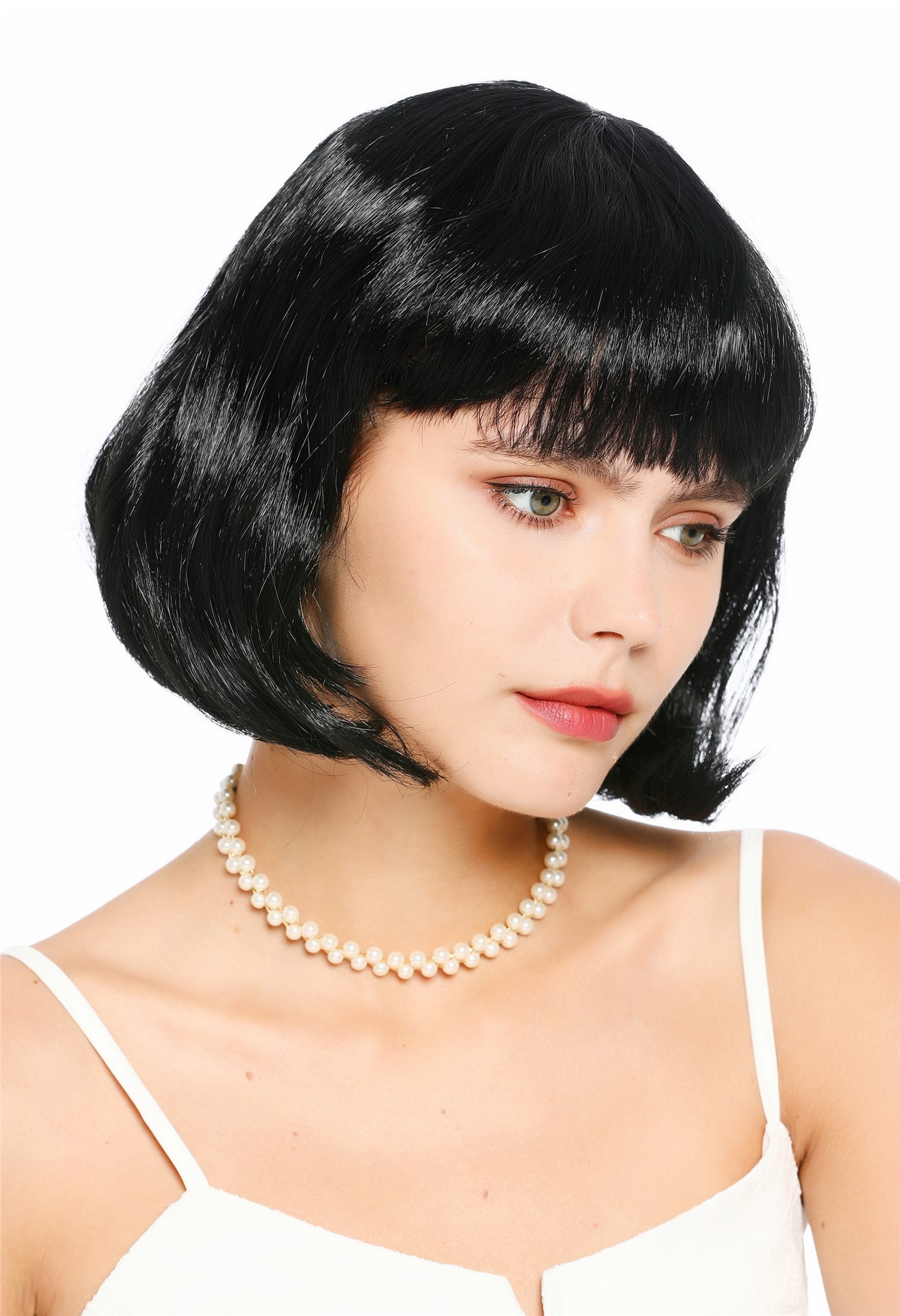 glatte Party-Perücke Schwarz 30 cm lange Perücke für Damen