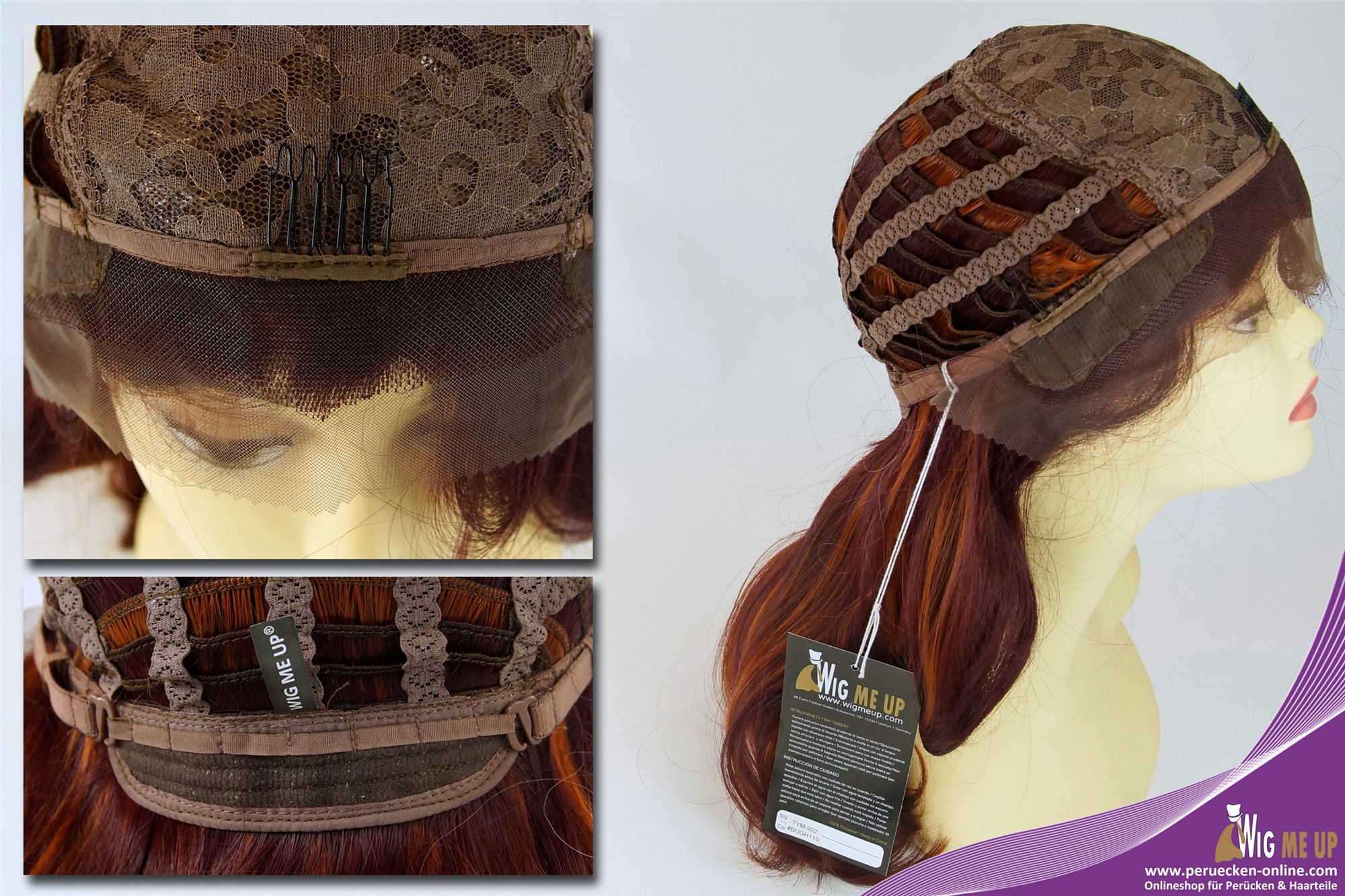 Lady wig lace front long sleek layered Bordeaux copper orange red mix TYM-922-LF, view 9, WIG ME UP: Your Perücken Online Shop Quality Wigs, Ladies, red mix, wavy, long