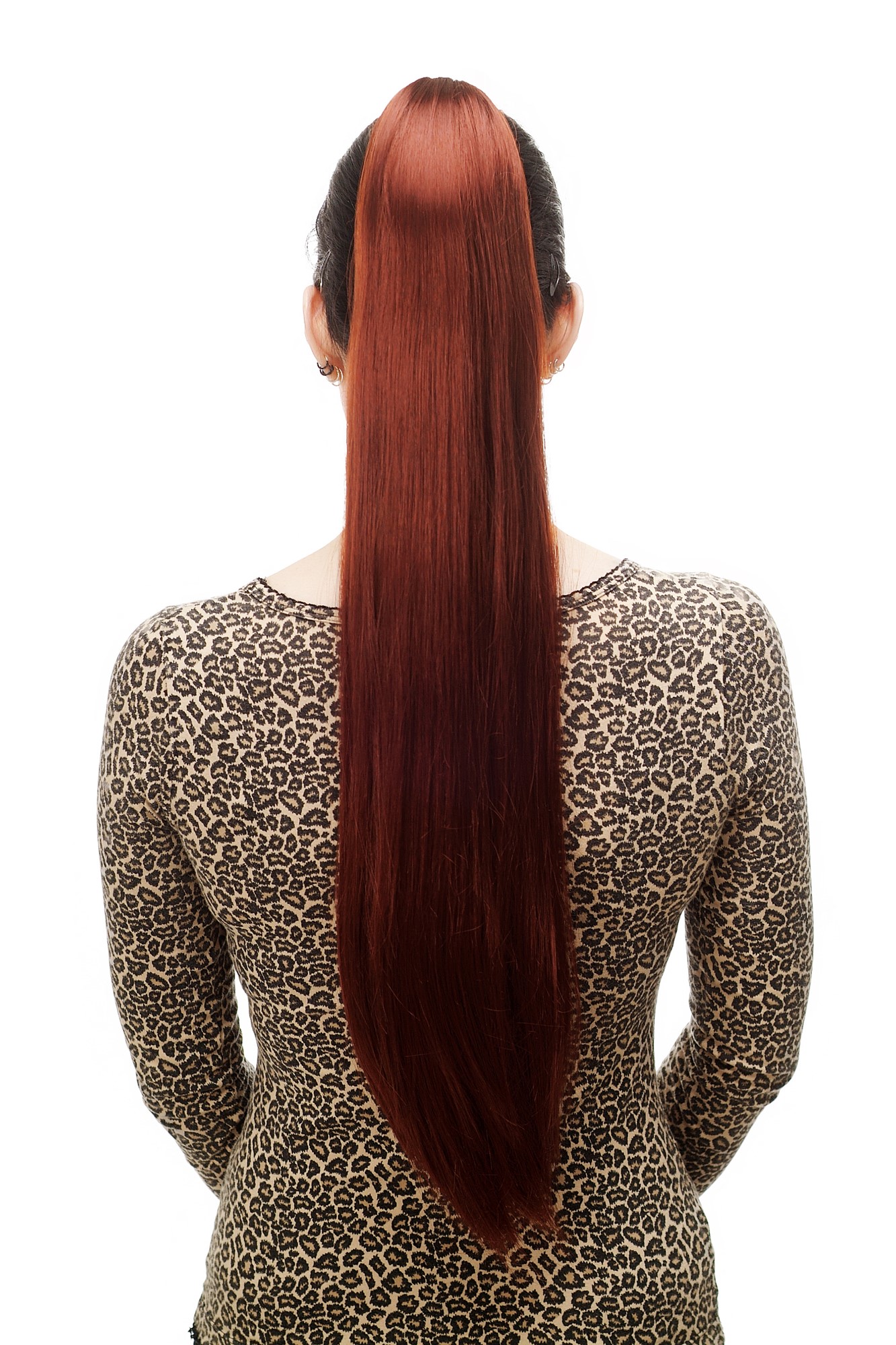 Hairpiece PONYTAIL with Claw Clamp/Clip extremely long straight & smooth dark red T113-35 70 cm, front view, WIG ME UP: Your Perücken Online Shop Ponytails, Red, straight, long