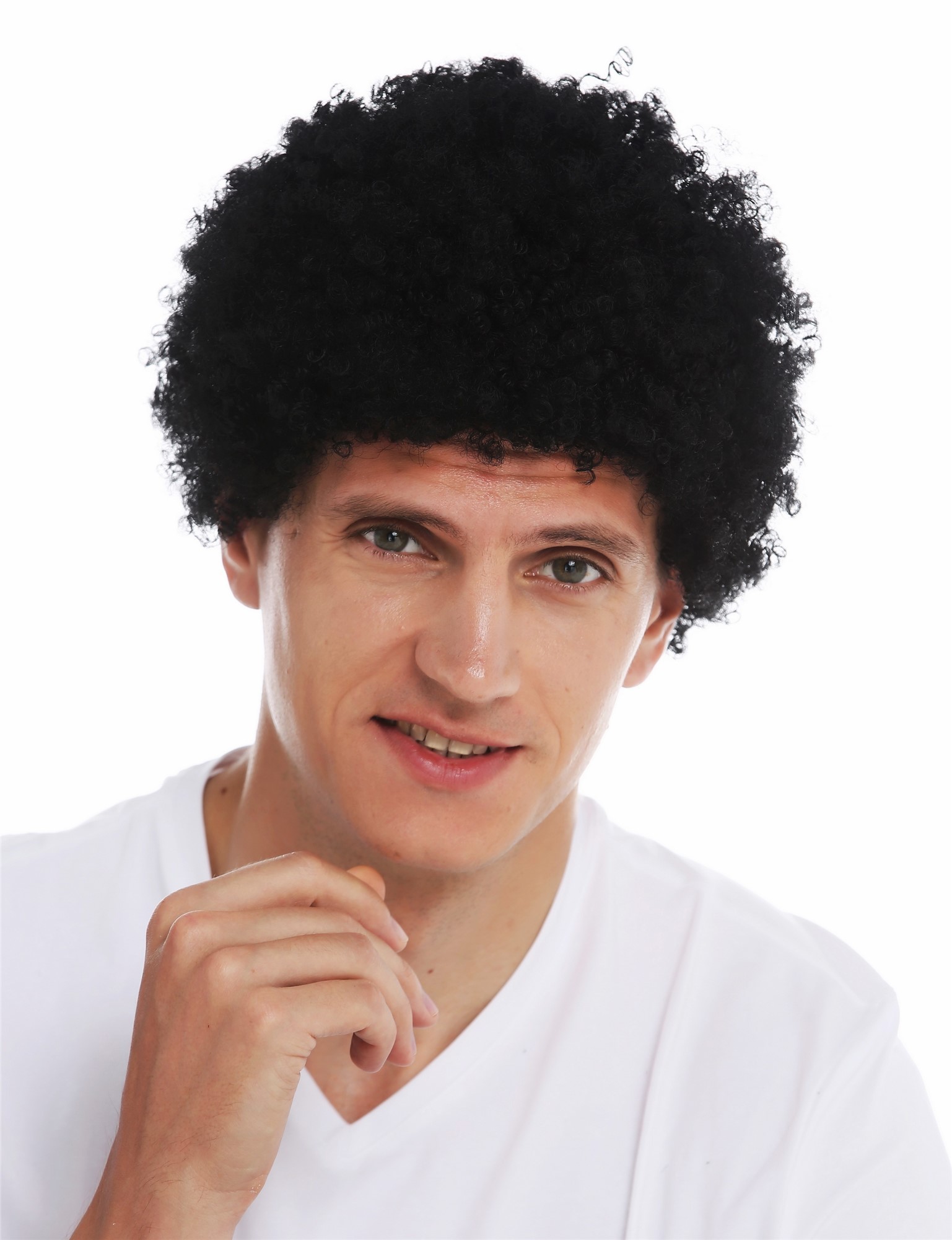 günstige Party Perücke, Perücke kraus Locken Afro schwarz MMAM-9M-K01, Vorderansicht, WIG ME UP: Ihr Perücken Online Shop lockige Party Perücke Pechschwarz kurze Haare Unisex