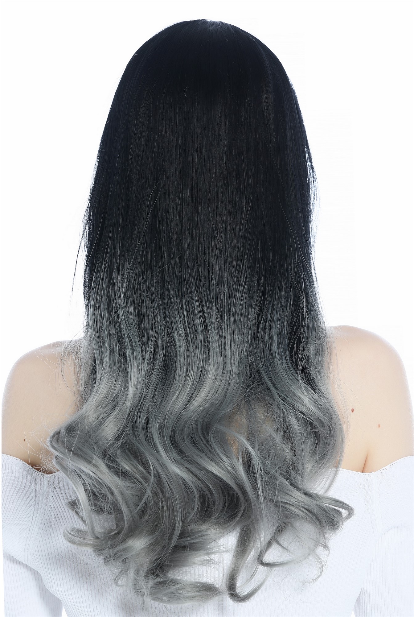 Women's Wig lady long sleek smooth but wavy tips ombre dark brown to grey 1574, view 4, WIG ME UP: Your Perücken Online Shop Quality Wigs, Ladies, Dark brown with gray tips, wavy, long