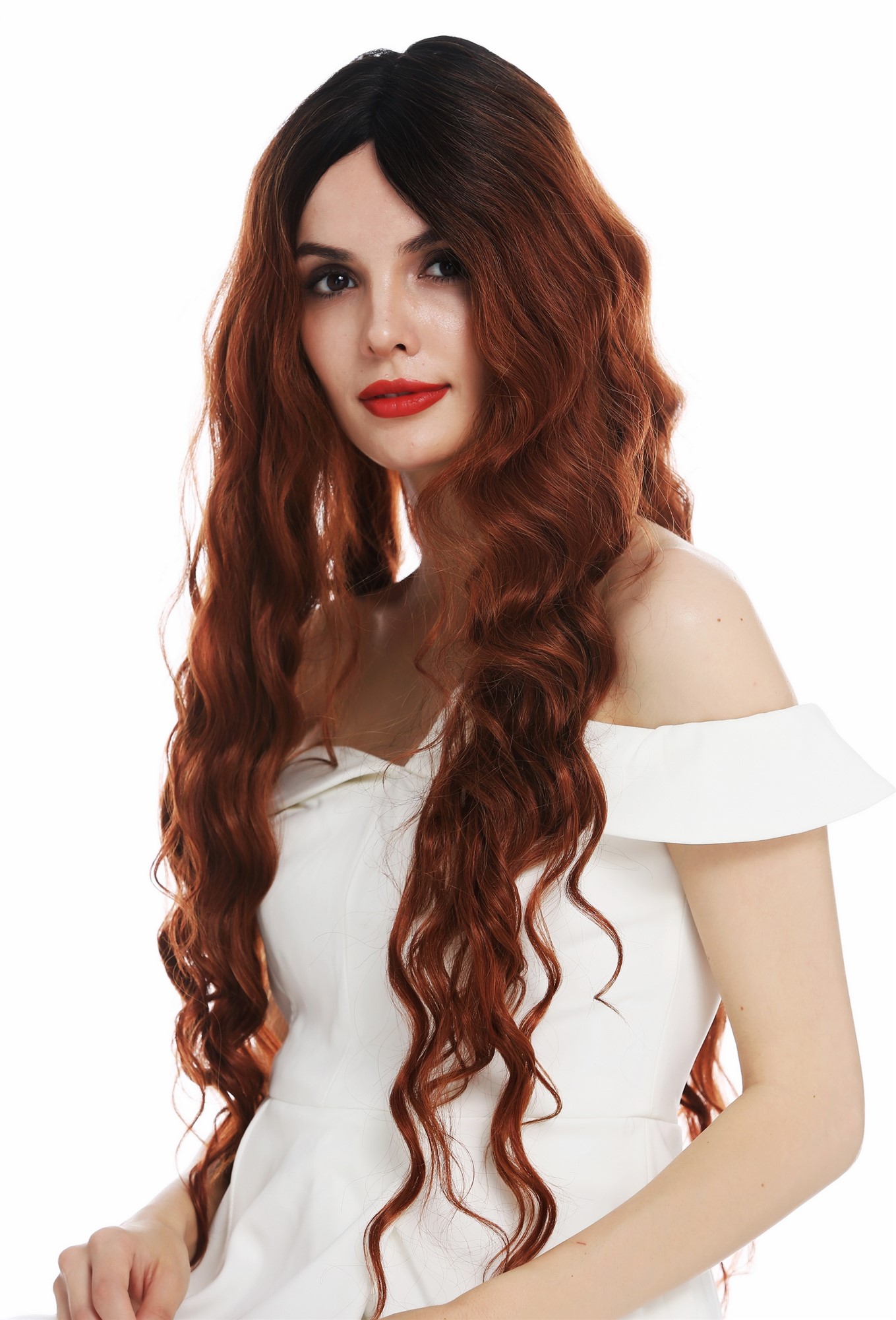 Quality Wigs, Ladies, red-black mix, wavy, very long