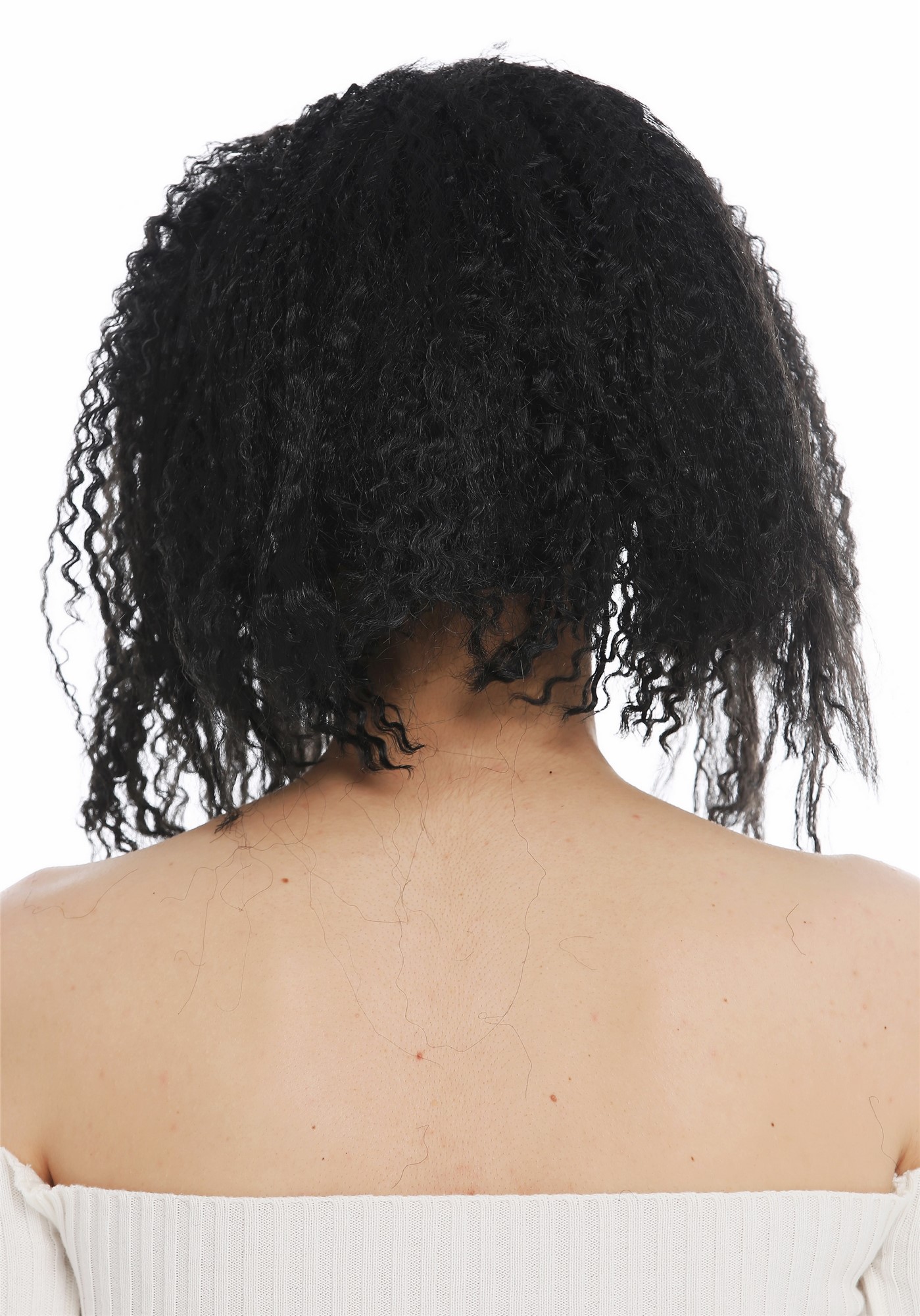 günstige Party Perücke, Perücke Stirnband Krepplocken Schwarz 31803-P103, Ansicht 6, WIG ME UP: Ihr Perücken Online Shop lockige Party Perücke Pechschwarz schulterlange Haare für Damen