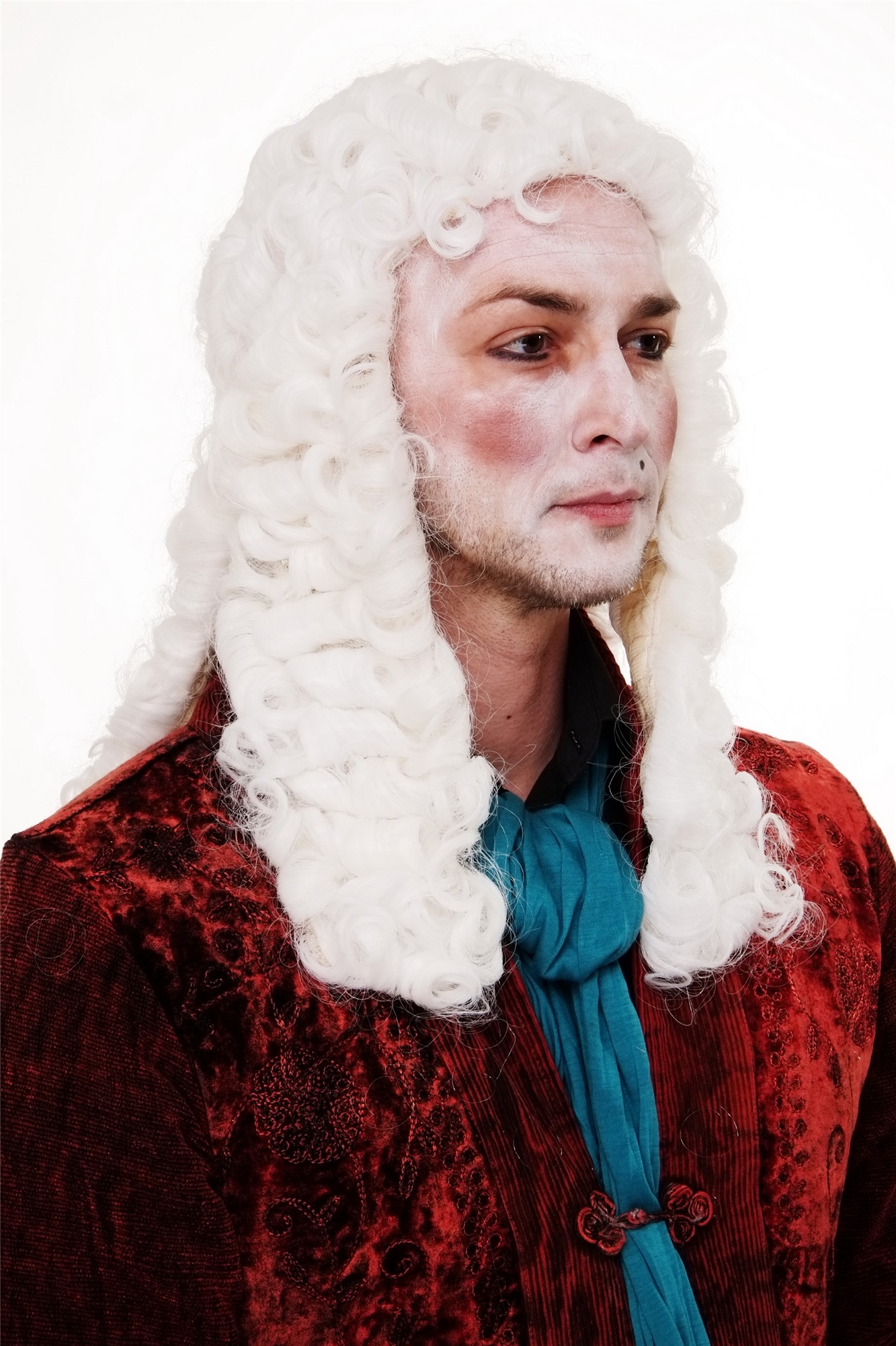 günstige Party Perücke, Perücke Adliger Richter Lord Weiß Barock Komponist WIG002-P60, Ansicht 5, WIG ME UP: Ihr Perücken Online Shop lockige Party Perücke Weiß lange Haare für Herren