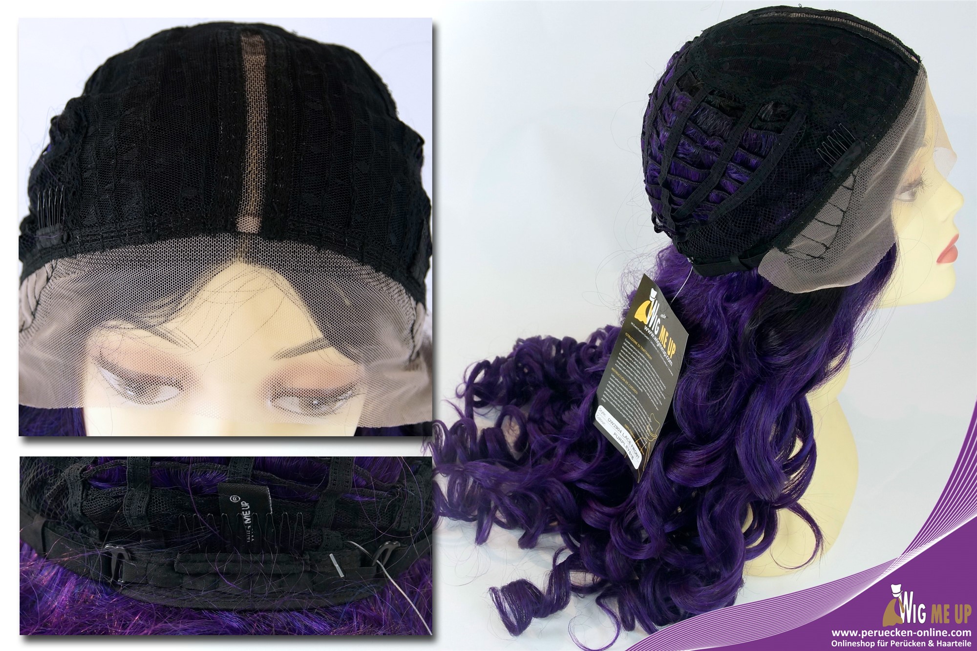 hochwertige Qualitätsperücken, Perücke Lace-Front extrem lang voluminös gelockt Ombre Schwarz Violett DW2904-MF-PURPLEYS1B, Ansicht 9, WIG ME UP: Ihr Perücken Online Shop lockige Tressen-Perücke mit Teil-Mono Oberkopf, Front-Lace Violett-Schwarz-Mix sehr lange Haare für Damen