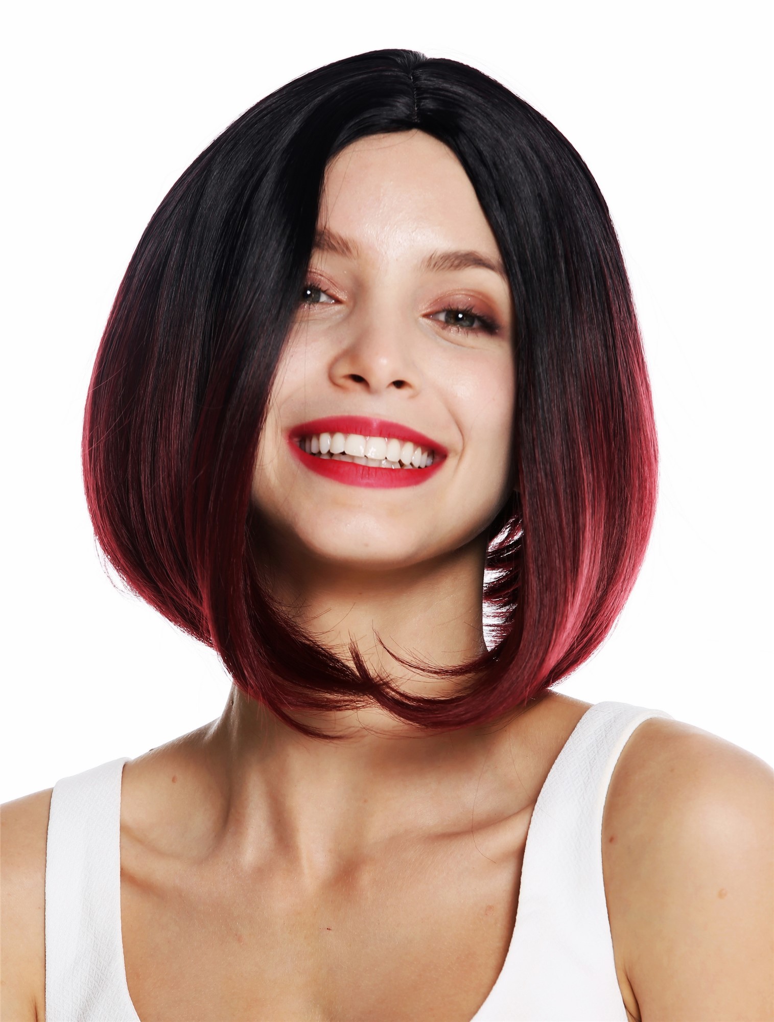 Lady women wig sleek long bob middle parting ombre short black red ZM-1782, view 3, WIG ME UP: Your Perücken Online Shop Quality Wigs, Ladies, red-black mix, straight, short