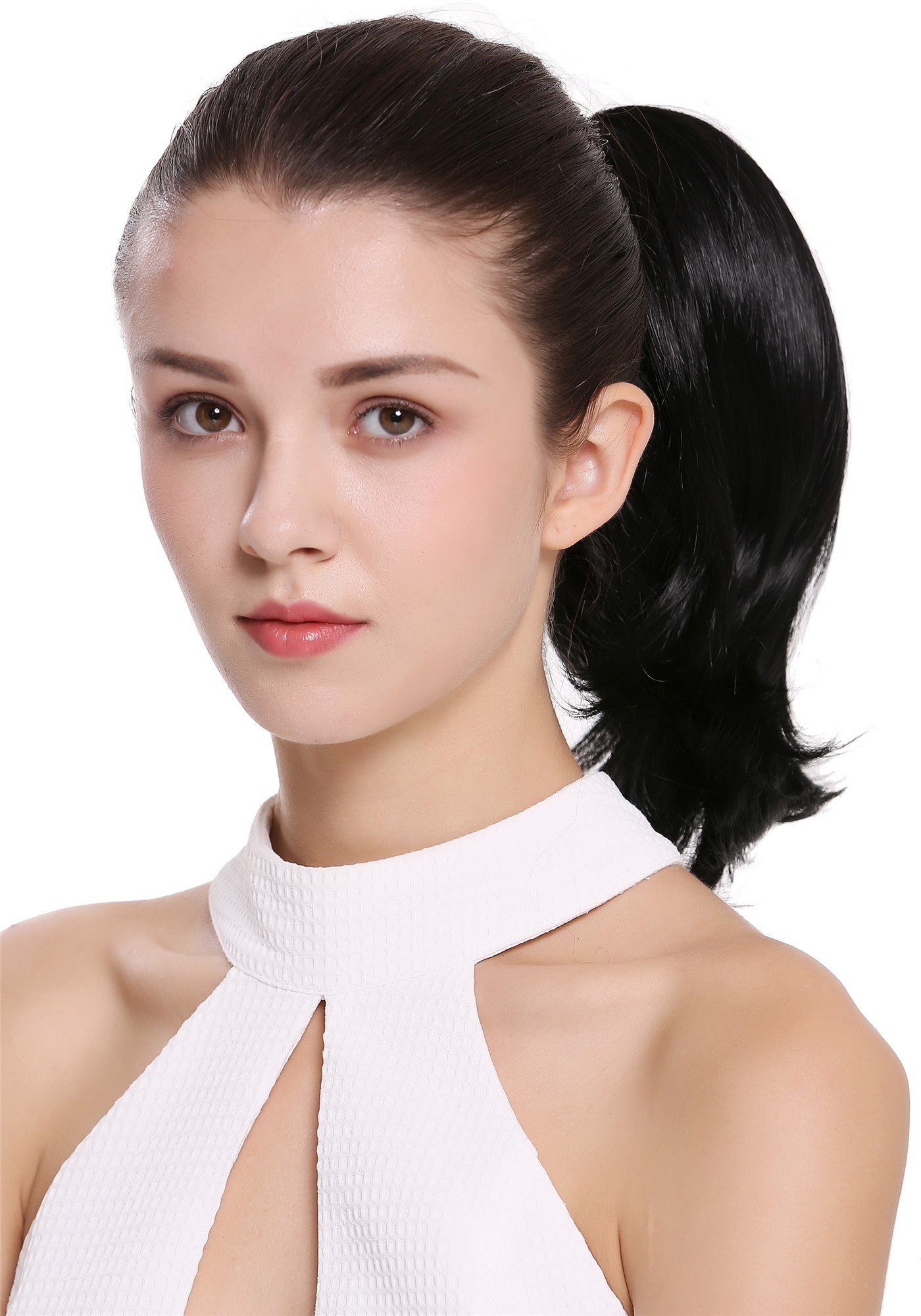 Ponytail Hairpiece Extensions short straight voluminous deep black 15-09, view 3, WIG ME UP: Your Perücken Online Shop Ponytails, Black, straight, short