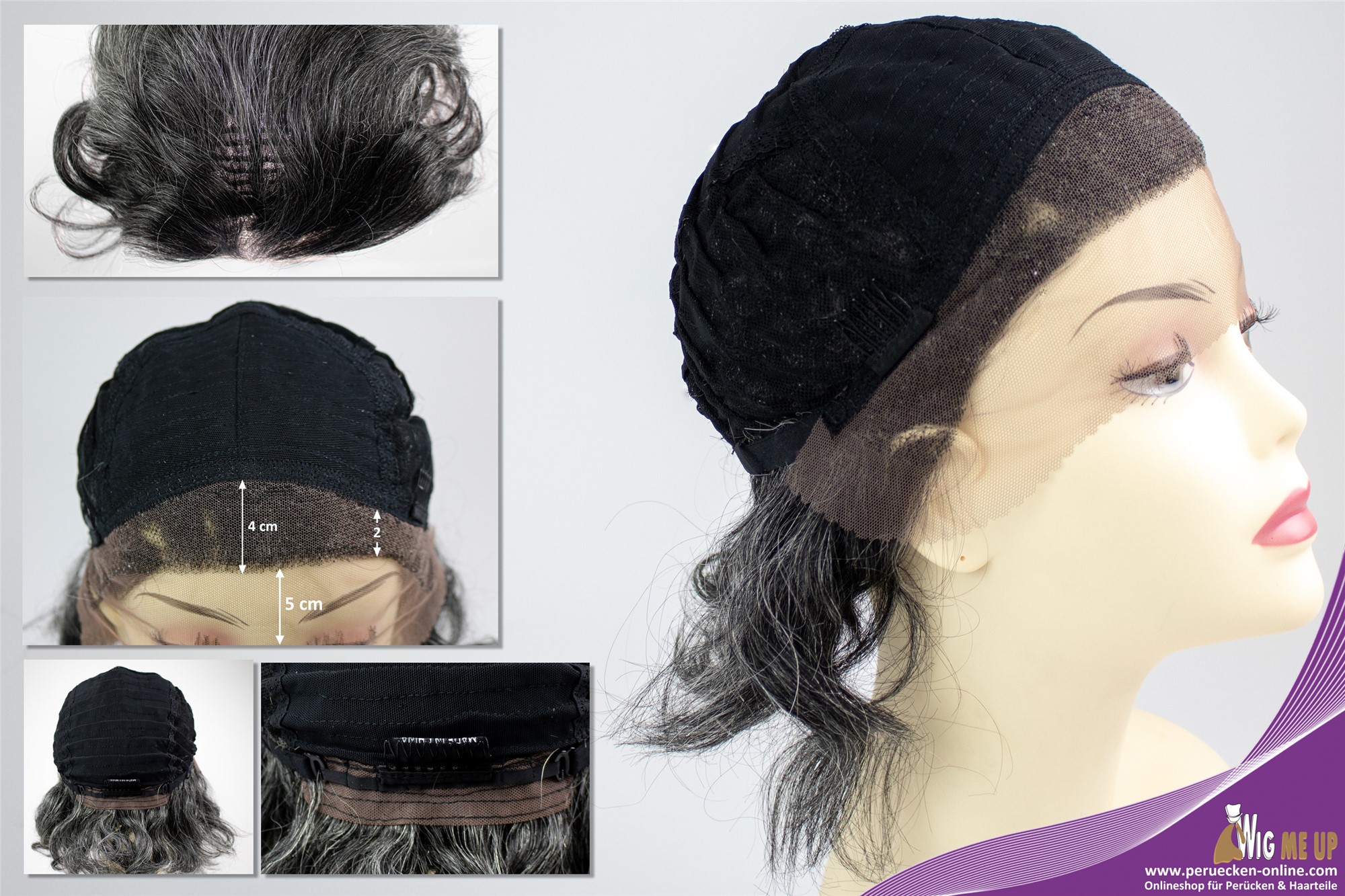 hochwertige Qualitätsperücken, Perücke Echthaar Lace-Front schwarz grau meliert Locken H/HROYCE-HH-LF-51, Ansicht 5, WIG ME UP: Ihr Perücken Online Shop lockige Tressen-Perücke mit Front-Lace Echthaar Grau kurze Haare für Damen