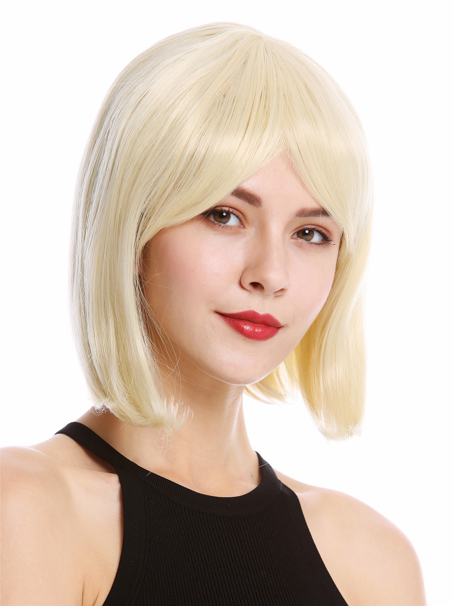 hochwertige Qualitätsperücken, Perücke kurz Longbob Pony glatt Hellblond YZF-4366-613C, Ansicht 3, WIG ME UP: Ihr Perücken Online Shop glatte Tressen-Perücke mit Kopfhaut-Imitat Hellblond kurze Haare für Damen