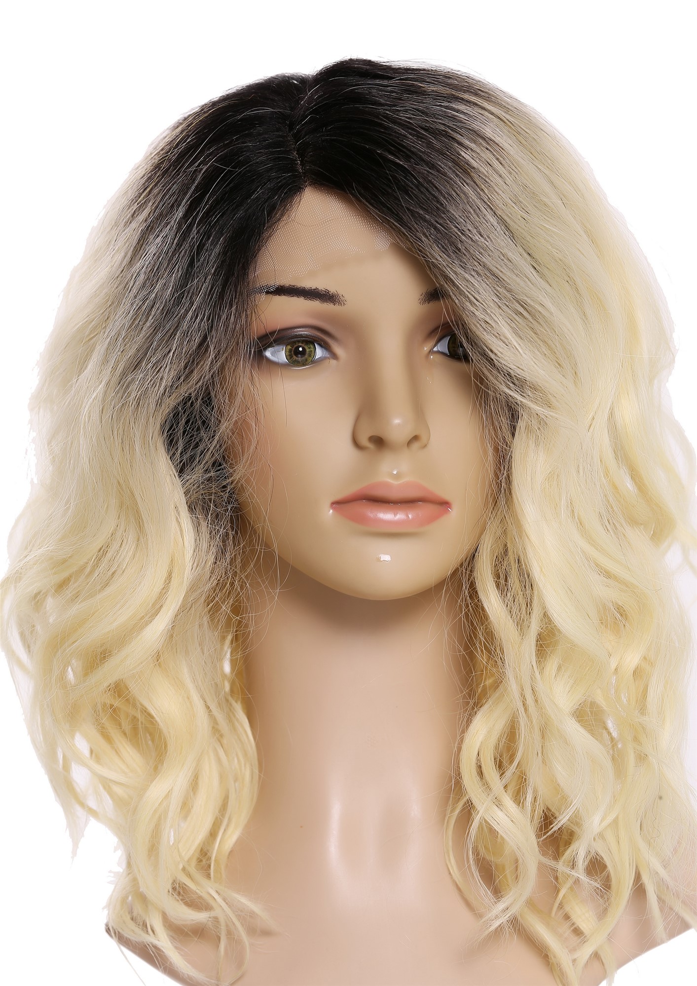 Lady wig lace front mono curls voluminous parting ombre black blonde LO1702-MF, view 6, WIG ME UP: Your Perücken Online Shop Quality Wigs, Ladies, straw blonde-black brown mix, wavy, shoulder-length