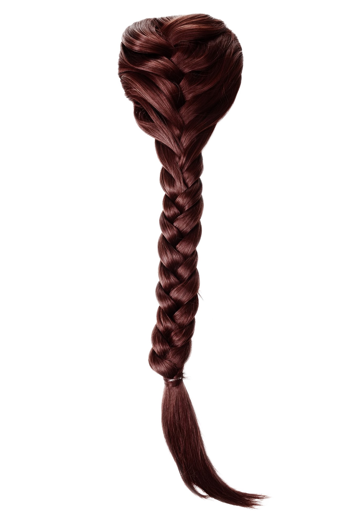 Hairpiece Ponytail queue plaited braided halfwig very long dark auburn red T1402, front view, WIG ME UP: Your Perücken Online Shop Ponytails, reddish brown, Braided, long