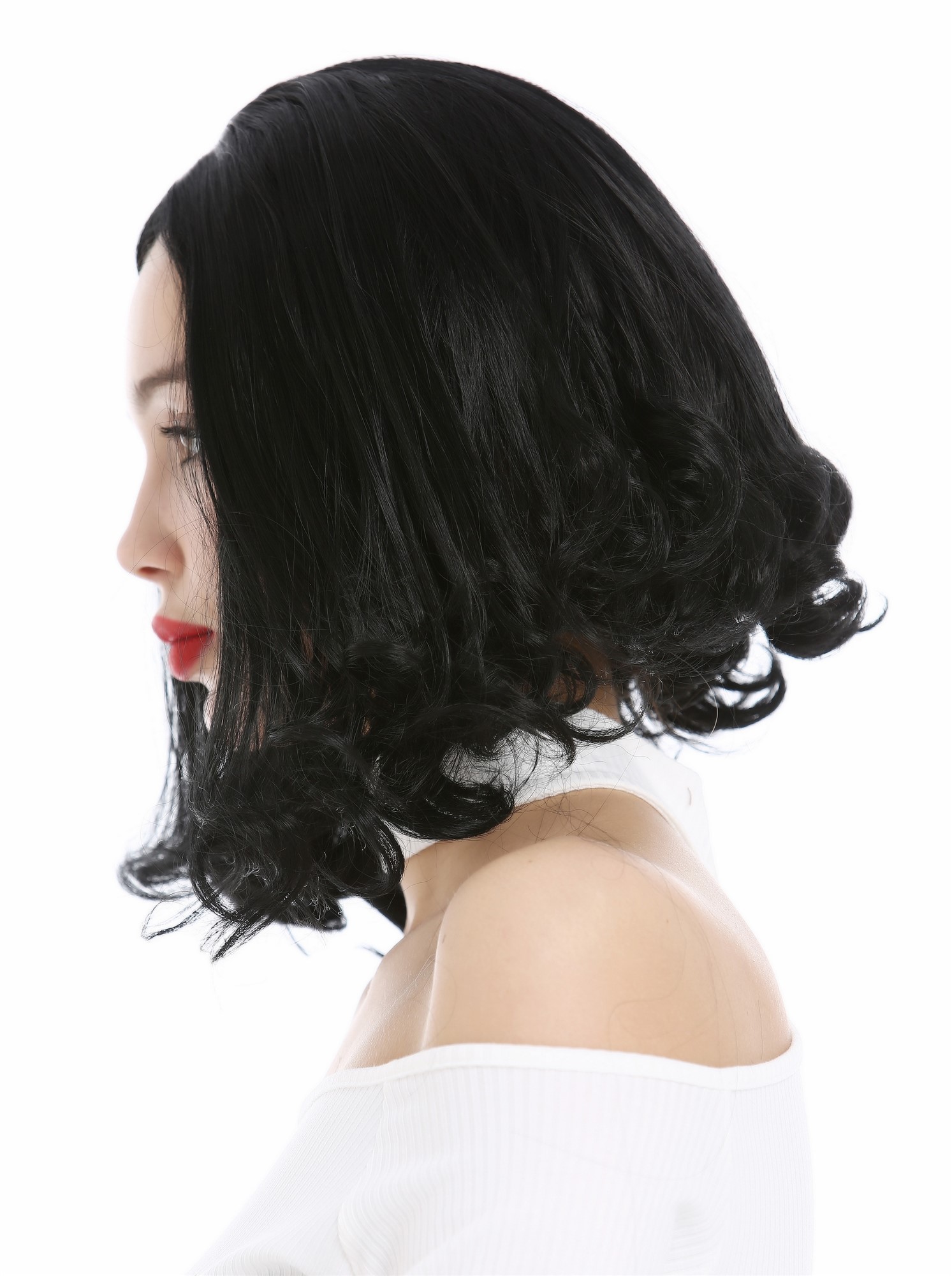 Lady Wig short Bob Longbob straight curled tips middle parting black YZF-4369, view 2, WIG ME UP: Your Perücken Online Shop Quality Wigs, Ladies, Black, curled, short