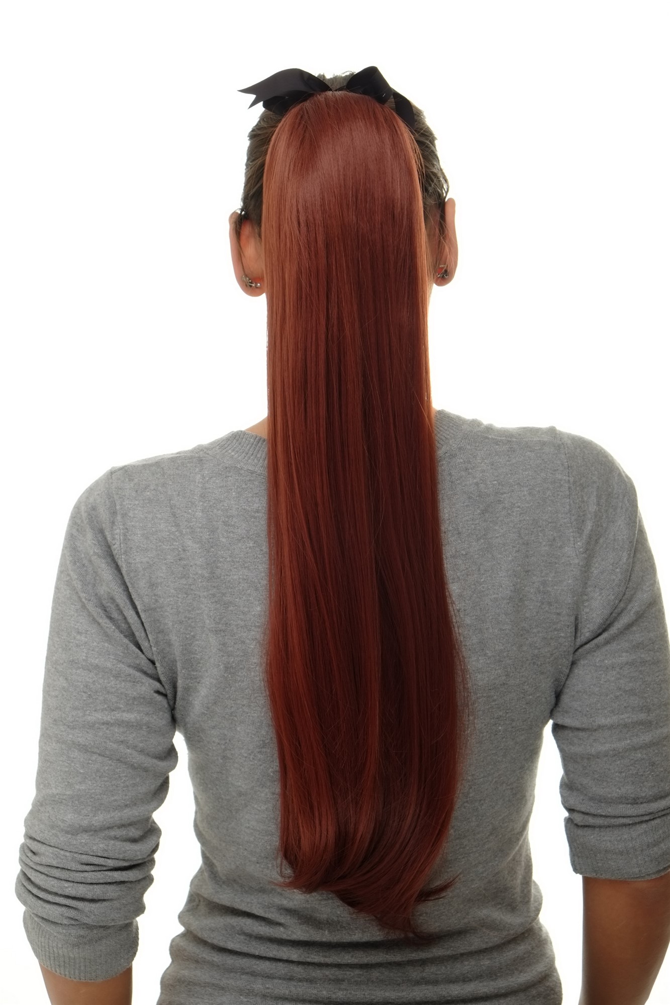 hochwertiges Haarteil Zopf Kamm & Band langes glattes Haar Rostbraun D13001-35, Vorderansicht, WIG ME UP: Ihr Perücken Online Shop glattes Zopf-Haarteil Rostbraun 65 cm lang