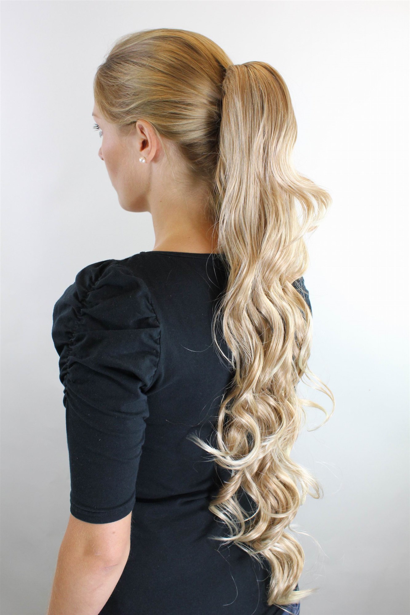 JL-4017-27T613 Ponytail Hairpiece extension extremely long waved wavy blond mix platinum highlights & tips claw clamp 29", view 2, WIG ME UP: Your Perücken Online Shop Ponytails, blond mix, wavy, very long