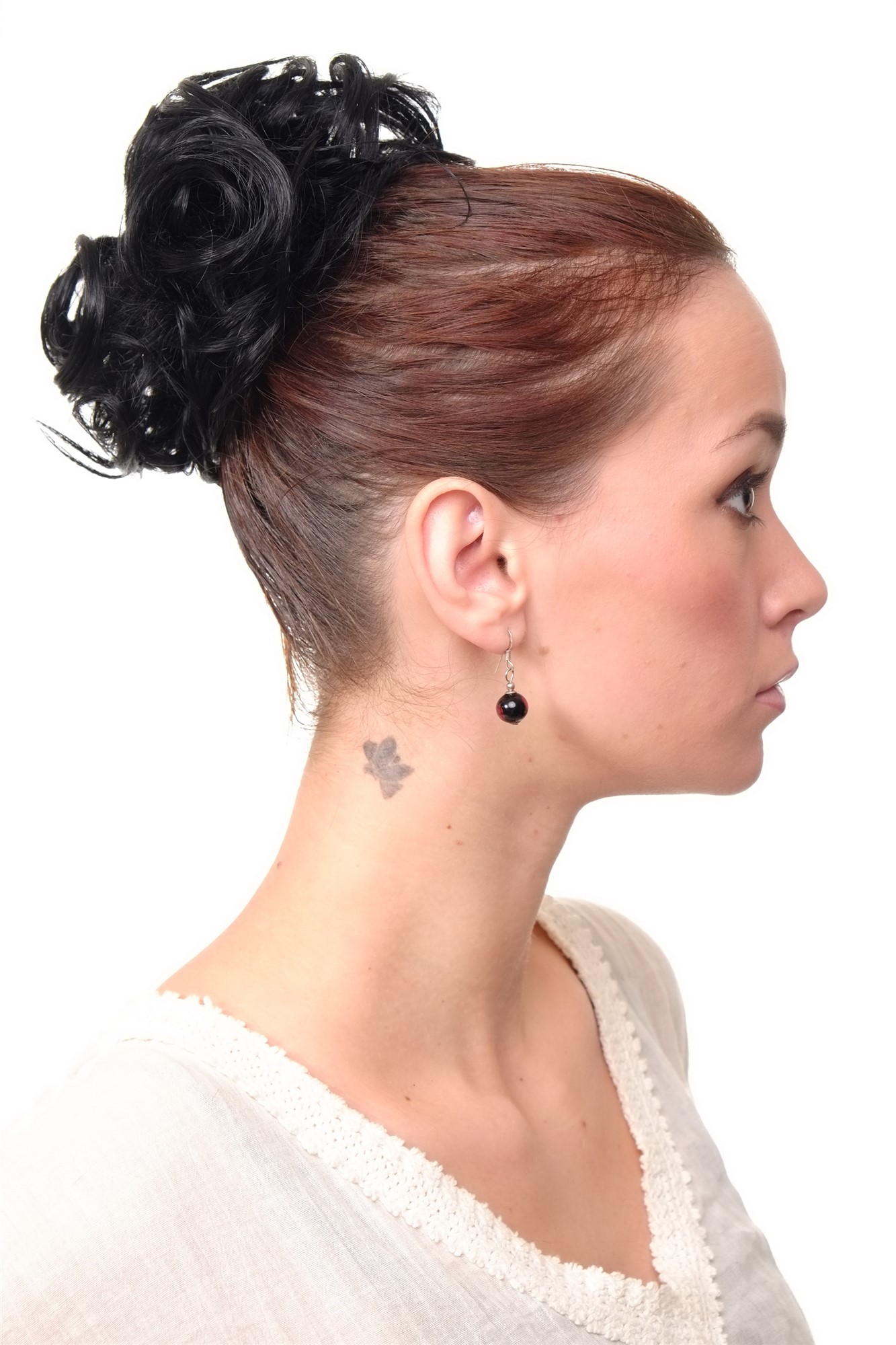 Dutt Haarknoten 60er lockig schwarz Modell: NHA-004A, Ansicht 3, WIG ME UP: Ihr Perücken Online Shop lockiger Dutt Haarteil Schwarz