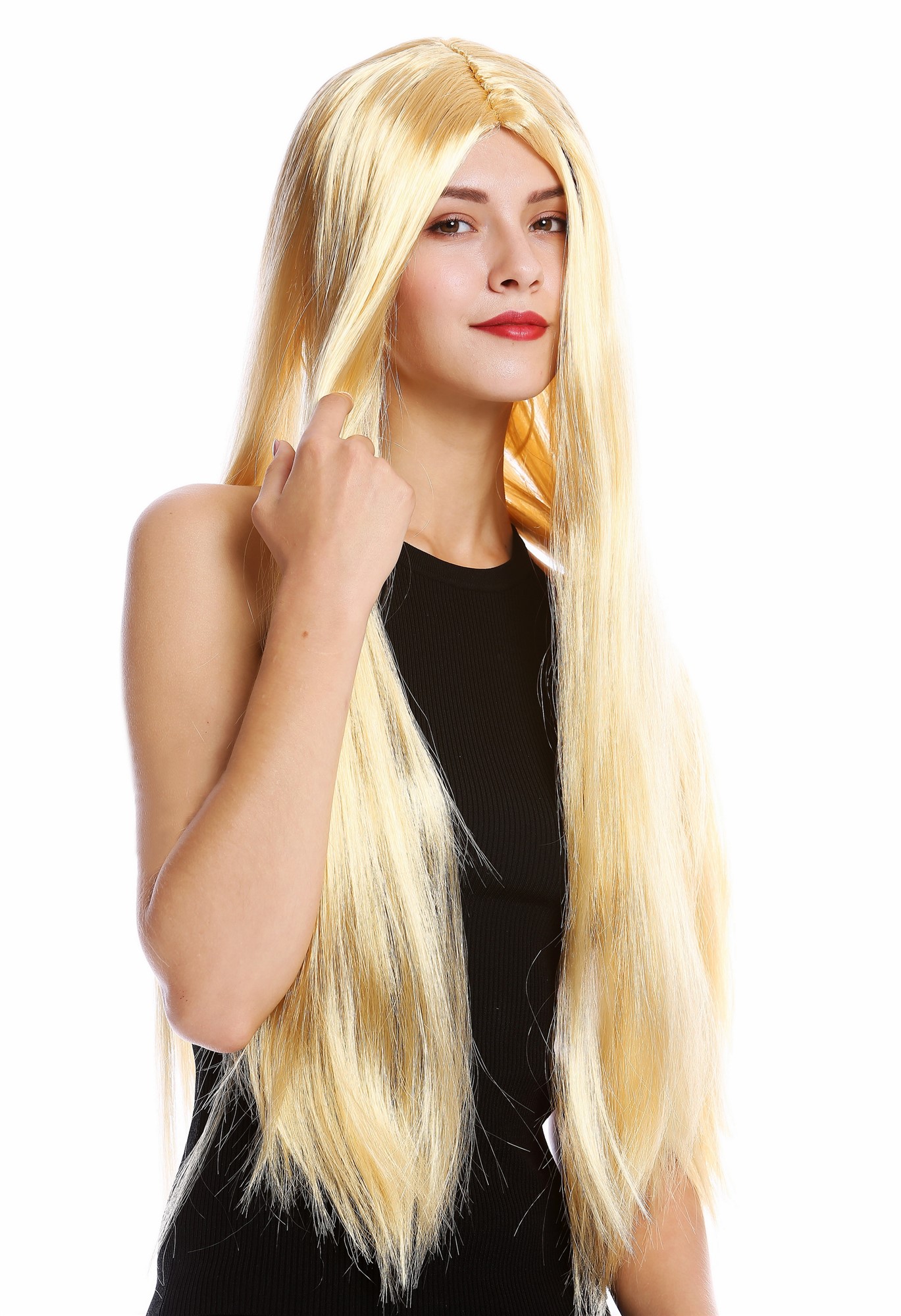 günstige Party Perücke, Perücke Sehr Lang Mittelscheitel glatt Blond TH46-P03, Ansicht 2, WIG ME UP: Ihr Perücken Online Shop glatte Party Perücke Blond sehr lange Haare Unisex