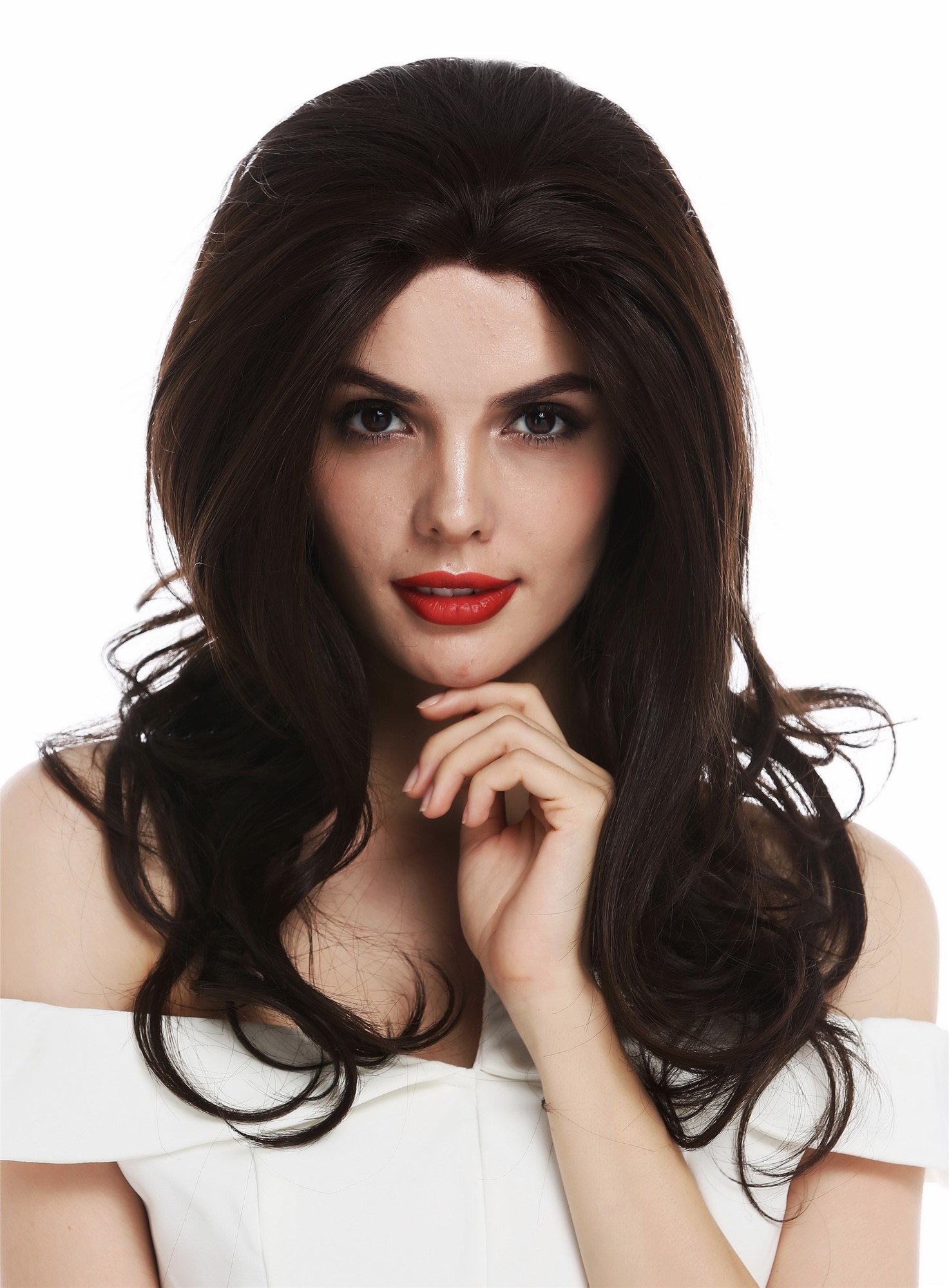 Women's wig lace front long wavy voluminous dark brown mix TYM-061-LF, view 2, WIG ME UP: Your Perücken Online Shop Quality Wigs, Ladies, brown mix, curled, long