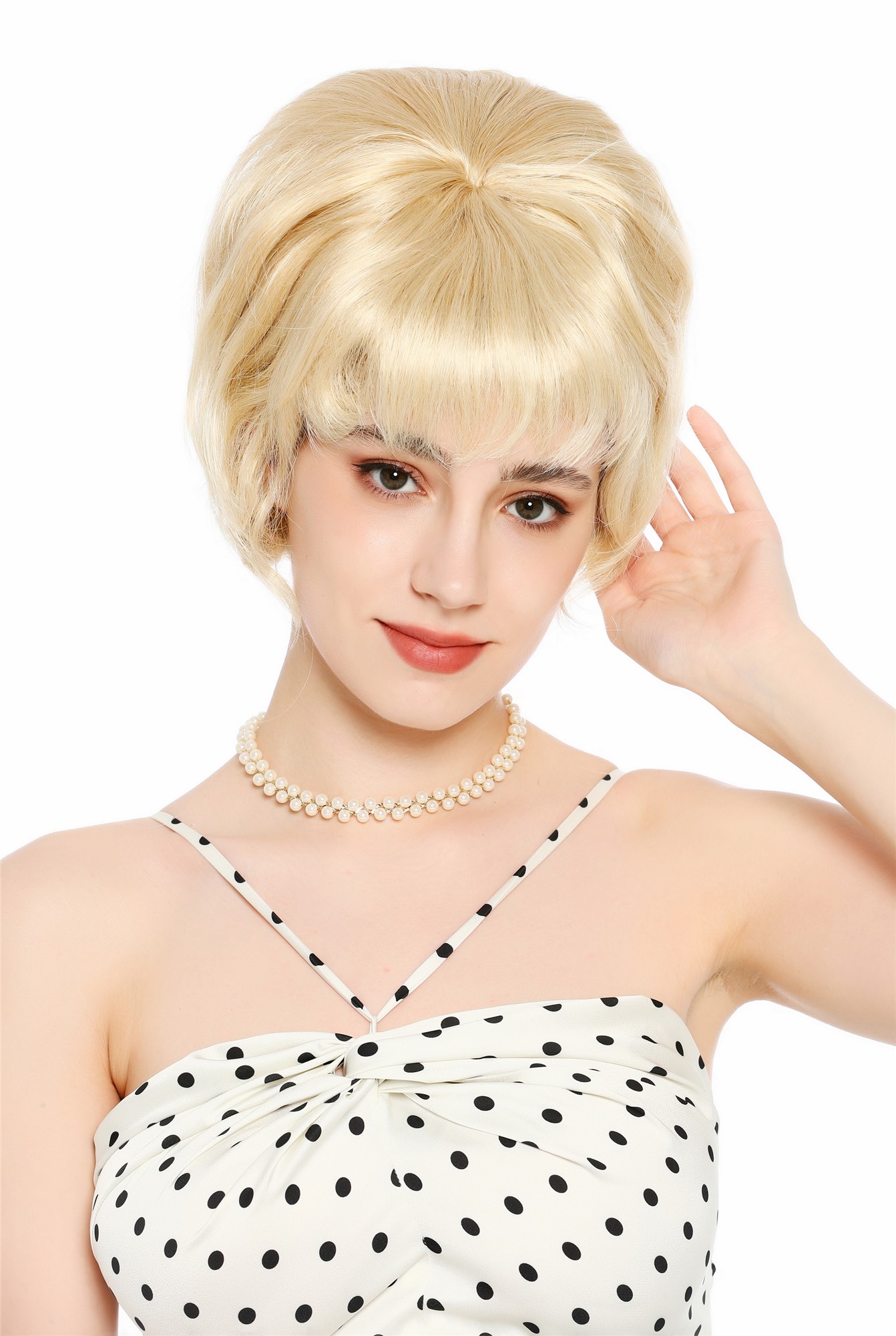 Perücke Damen Retro 50er 60er Beehive hochtoupiert kurz Pony Hellblond Mix VK-65-LG26T613