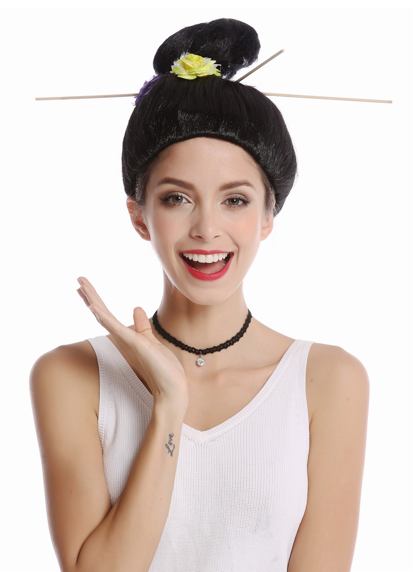 WG-7022B-ZA103 Wig Lady Women Halloween Carnival Geisha Maiko Japan China Asia black, front view, WIG ME UP: Your Perücken Online Shop Party Wig, Ladies, Black, straight, short