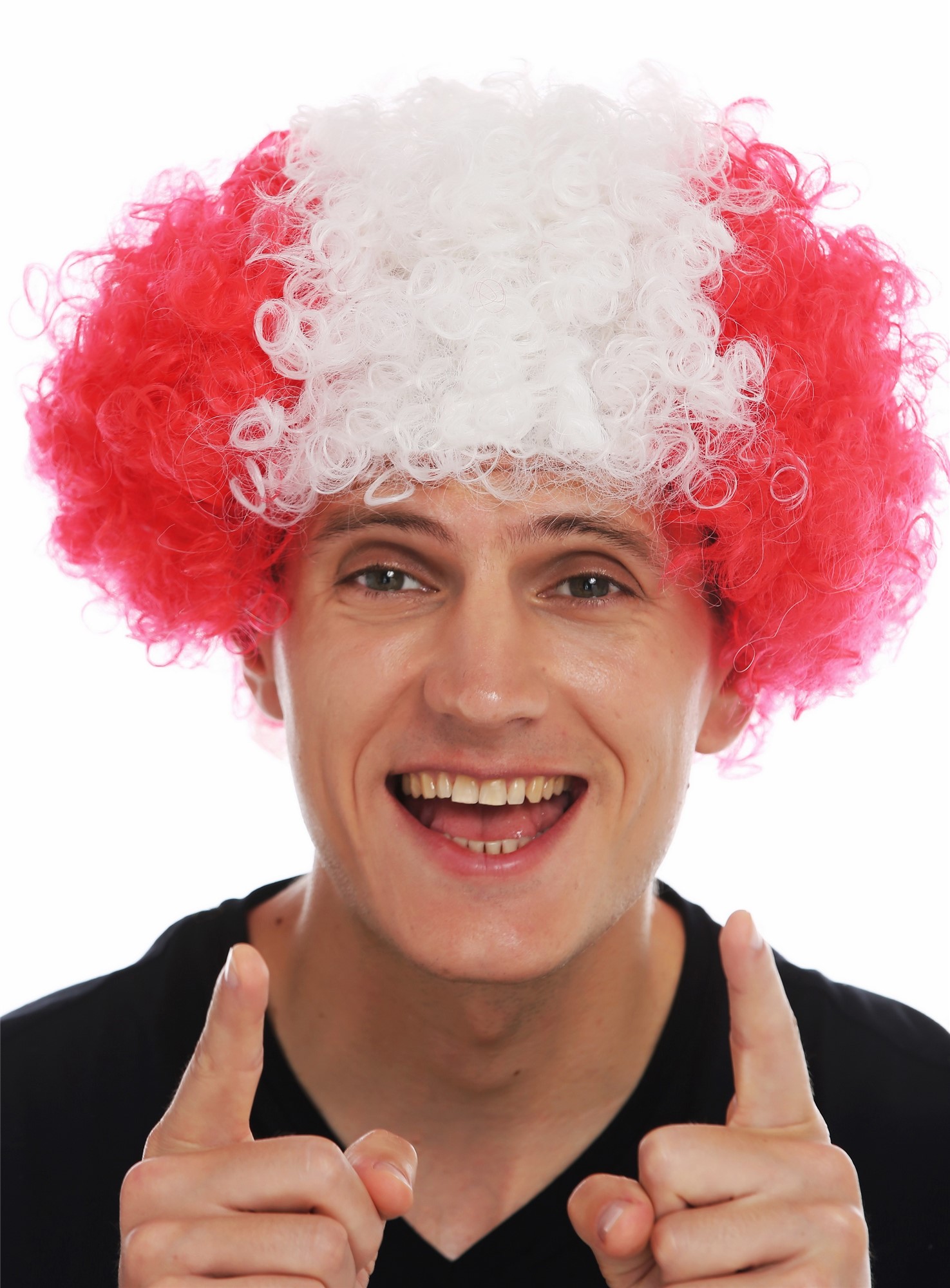 Fan wig carnival afro soccer football world cup red white red Austria MMAM-15M , front view, WIG ME UP: Your Perücken Online Shop Party Wig, Unisex, red-white mix, curled, short