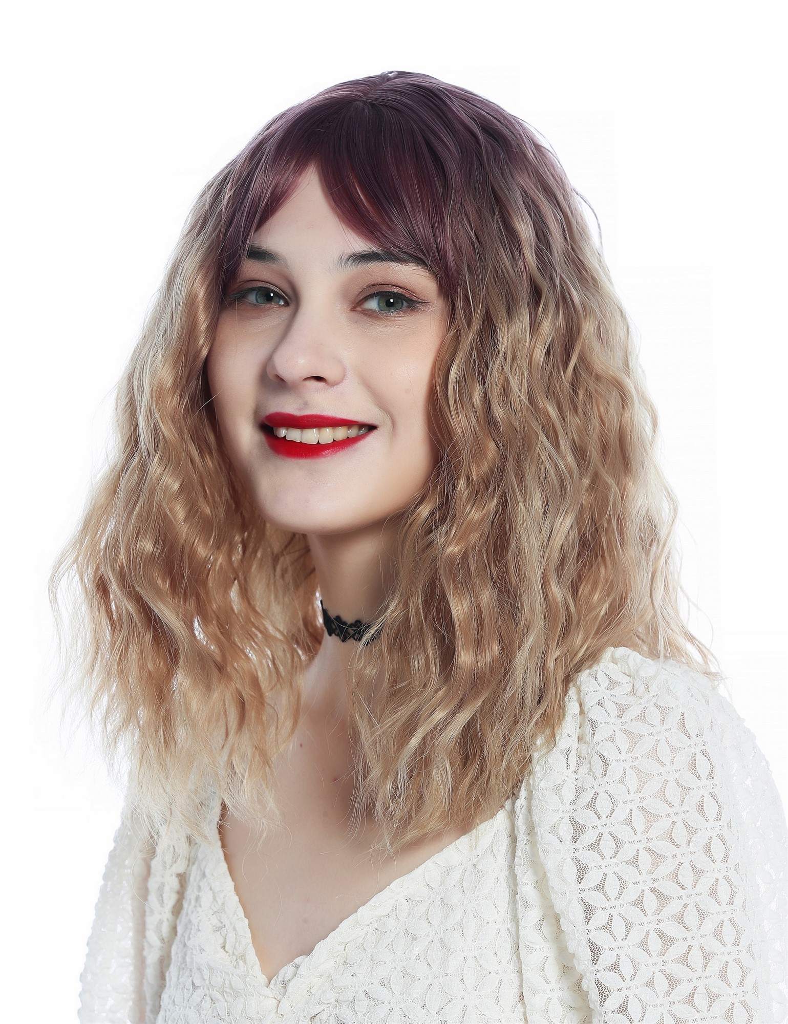 Lady wig shoulder-length voluminous wild wavy bangs ombre violet blond SZL0846SZ, view 6, WIG ME UP: Your Perücken Online Shop Quality Wigs, Ladies, violet-matte light blonde gradient, wavy, shoulder-length