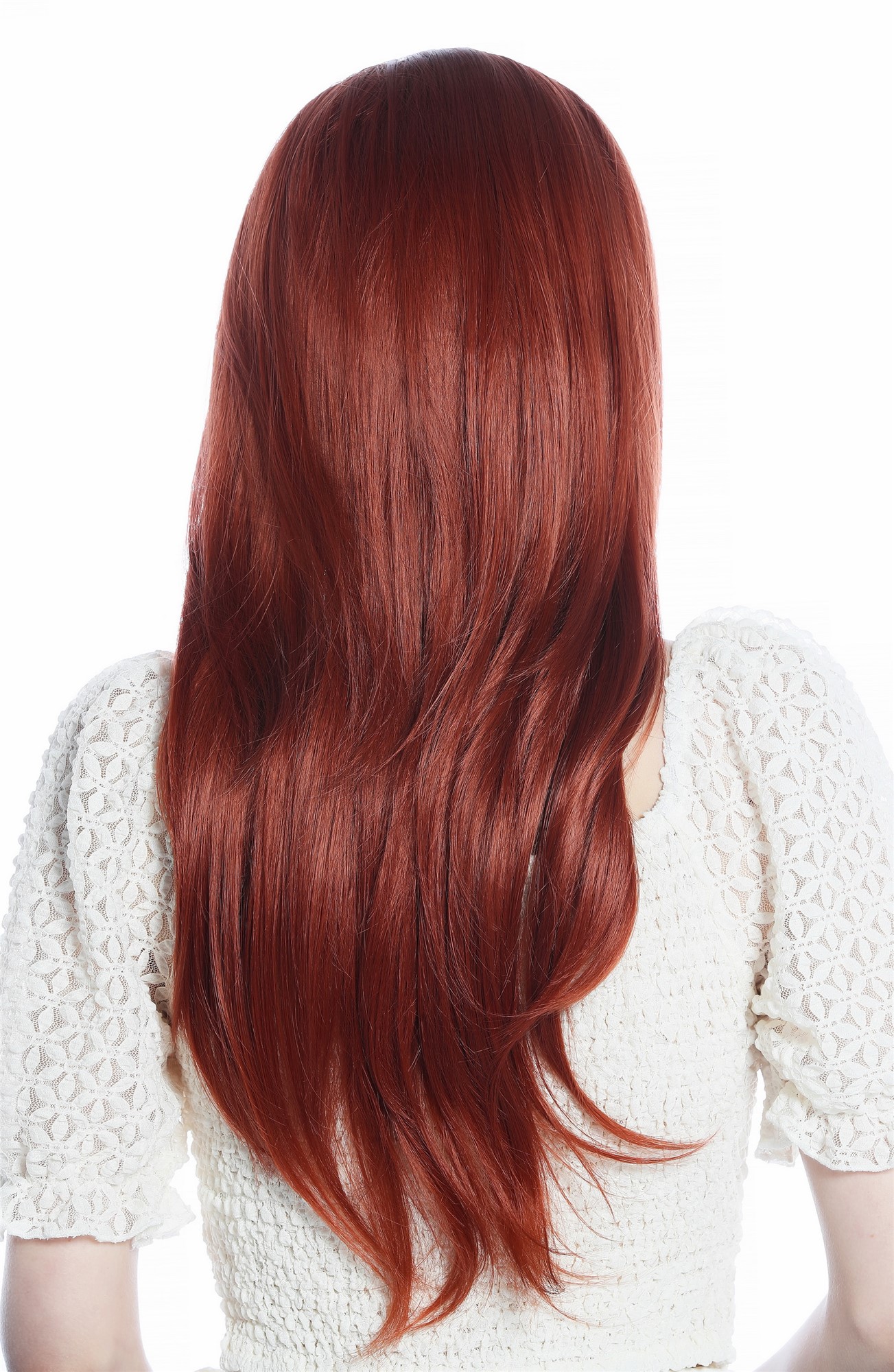 hochwertige Qualitätsperücken, Perücke Halbperücke Stirnband lang glatt dunkles Rot Kupferrot H9306-350, Ansicht 6, WIG ME UP: Ihr Perücken Online Shop glatte Tressen-Perücke mit Stirnband Kupferrot lange Haare für Damen