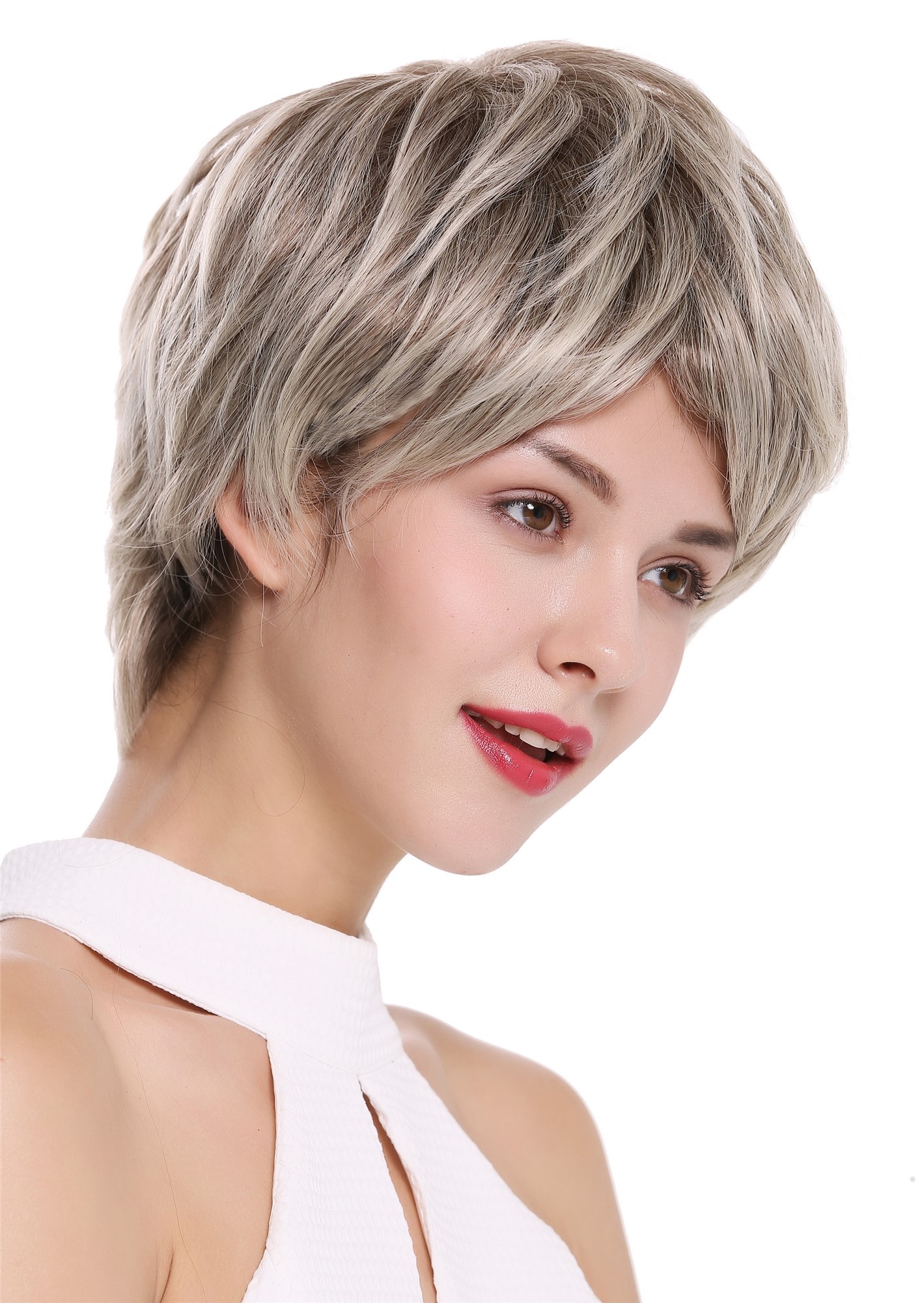 hochwertige Qualitätsperücken, Perücke kurz glatt Hellblond-Rehbraun-Mix gesträhnt IRIS-859T, Ansicht 2, WIG ME UP: Ihr Perücken Online Shop glatte Tressen-Perücke Hellblond-Rehbraun-Mix kurze Haare für Damen